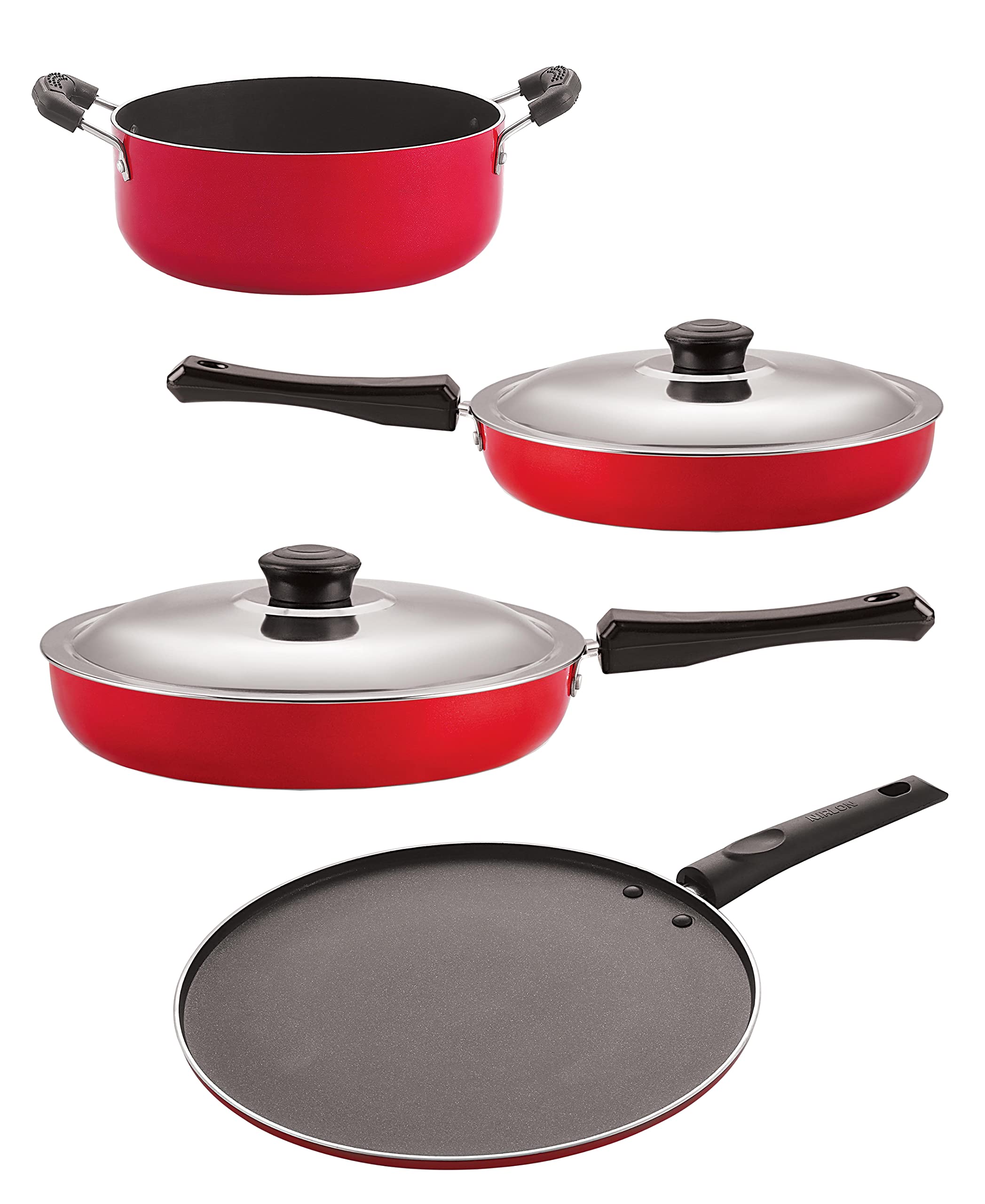 Nirlon Dishwasher Safe Non Stick Cookware Pots And Pans Set Of 4 Pieces (Fp10_Fp11_St11_Cs24)