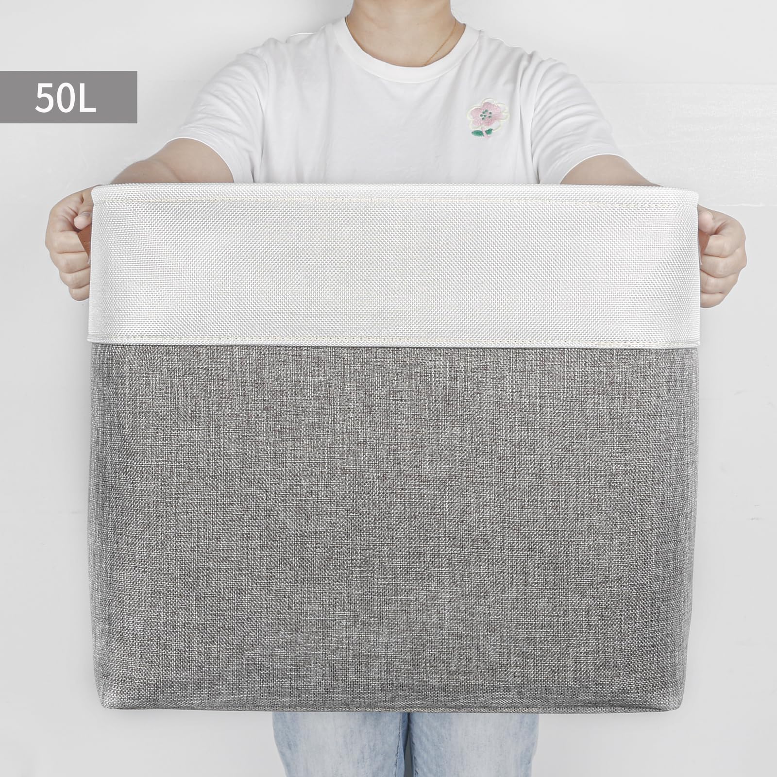 Bagnizer Large Fabric Storage Baskets | 50L Storage Bins, Decorative Linen Closet Baskets With Handles For Organizing, Shelf, To