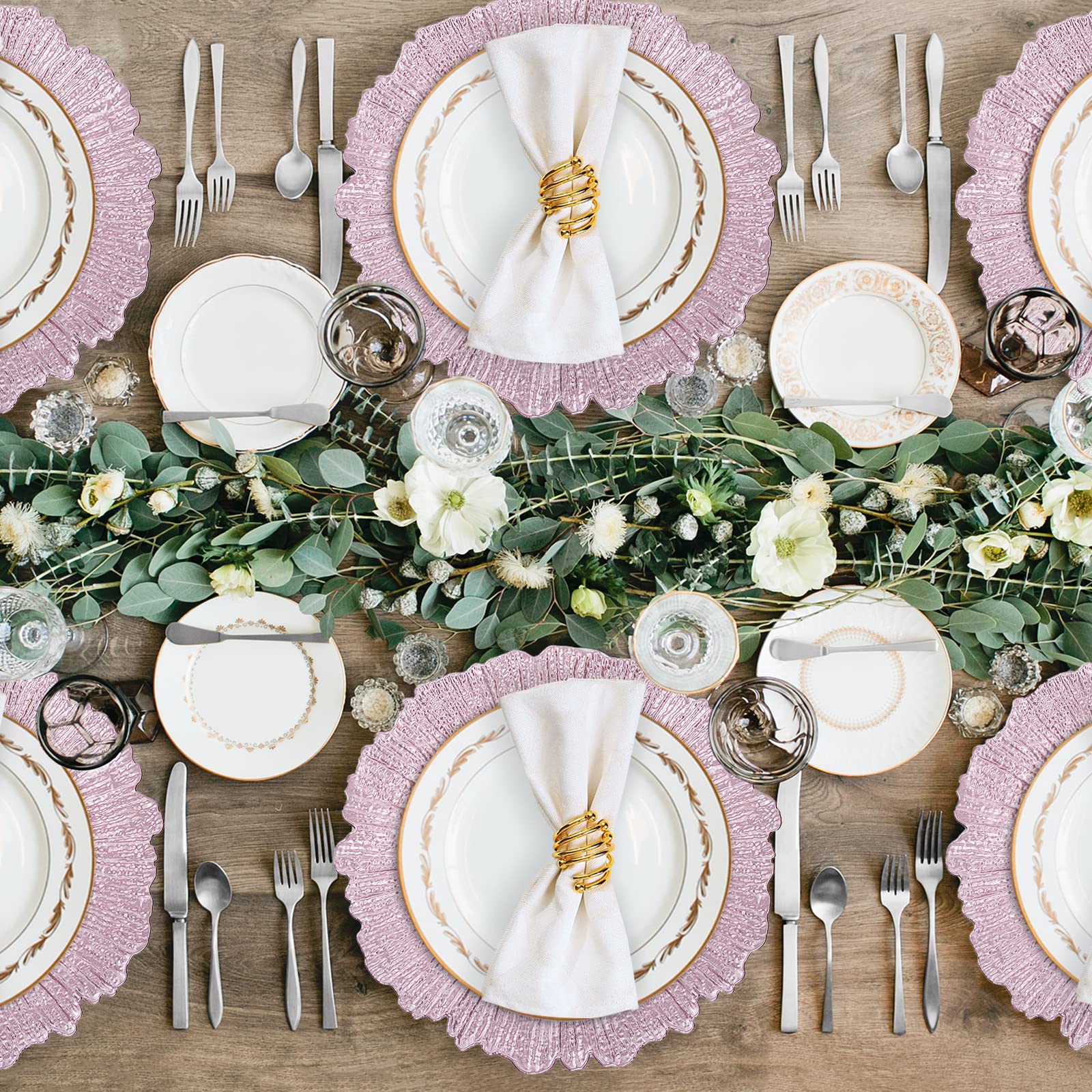 Maoname Round 13'' Reef Charger Plates, Plastic Plate Chargers For Dinner Plates, Wedding, Elegant Decoration (6, Pink)