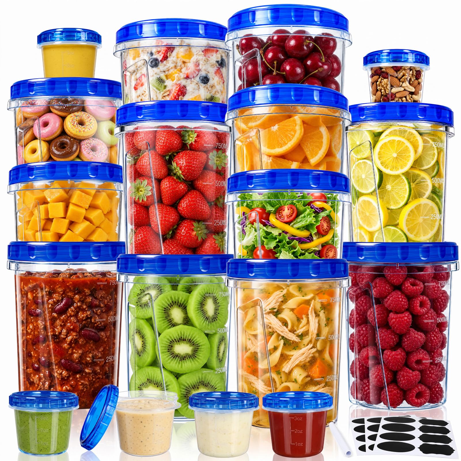 18 Pack Freezer Food Storage Containers with Twist Lids for Soup Meal Prep