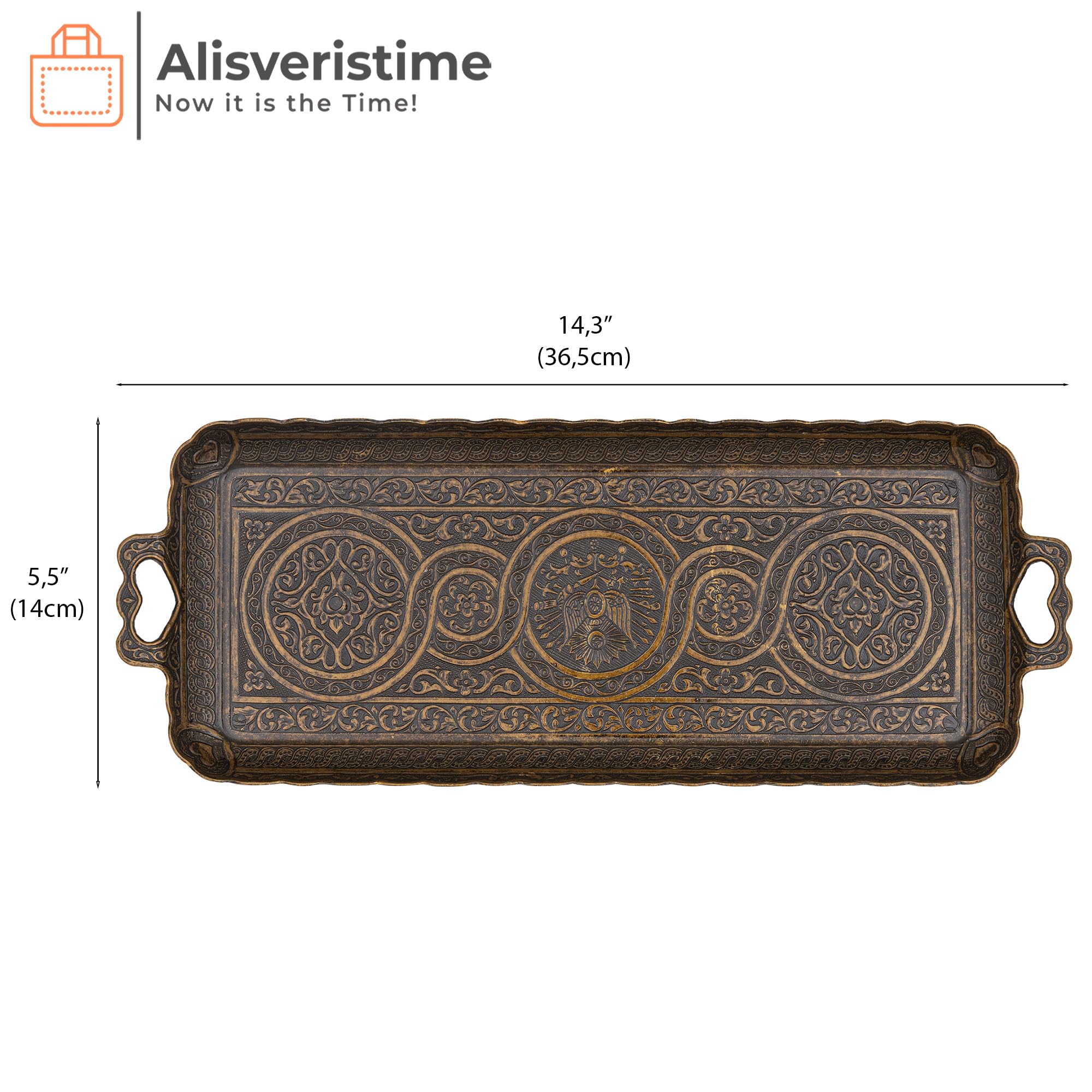 Alisveristime Turkish Ottoman Coffee Tea Beverage Serving Rectangle Tray (Small Tray) (13 Inc*5.5 Inc) (Autentic)