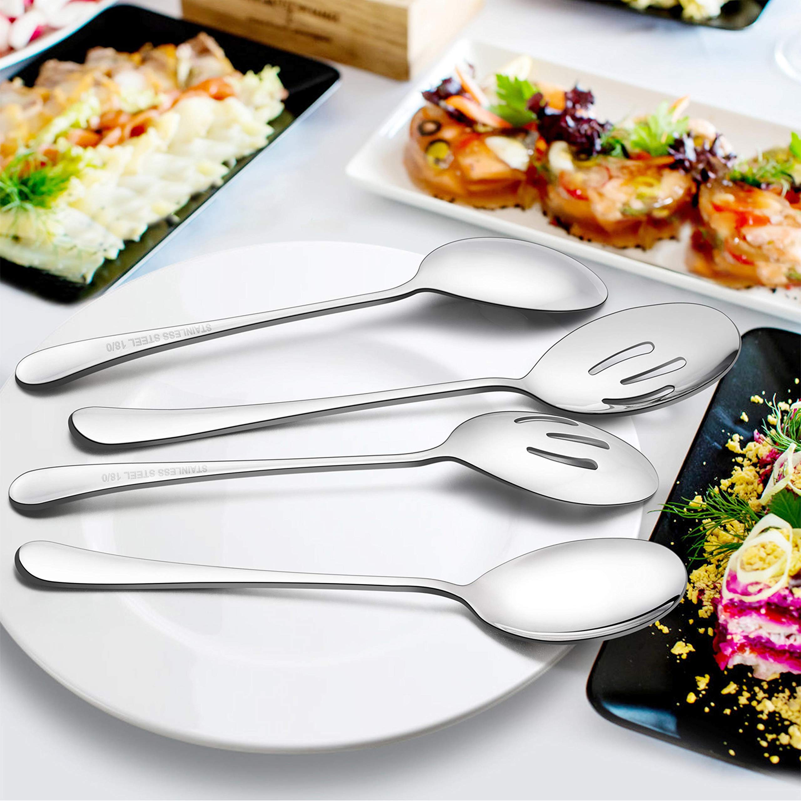 Lianyu 6 Pack Serving Spoons Set, 3 Large Serving Spoons, 3 Slotted Serving Spoons, Stainless Steel Buffet Dinner Restaurant Ser