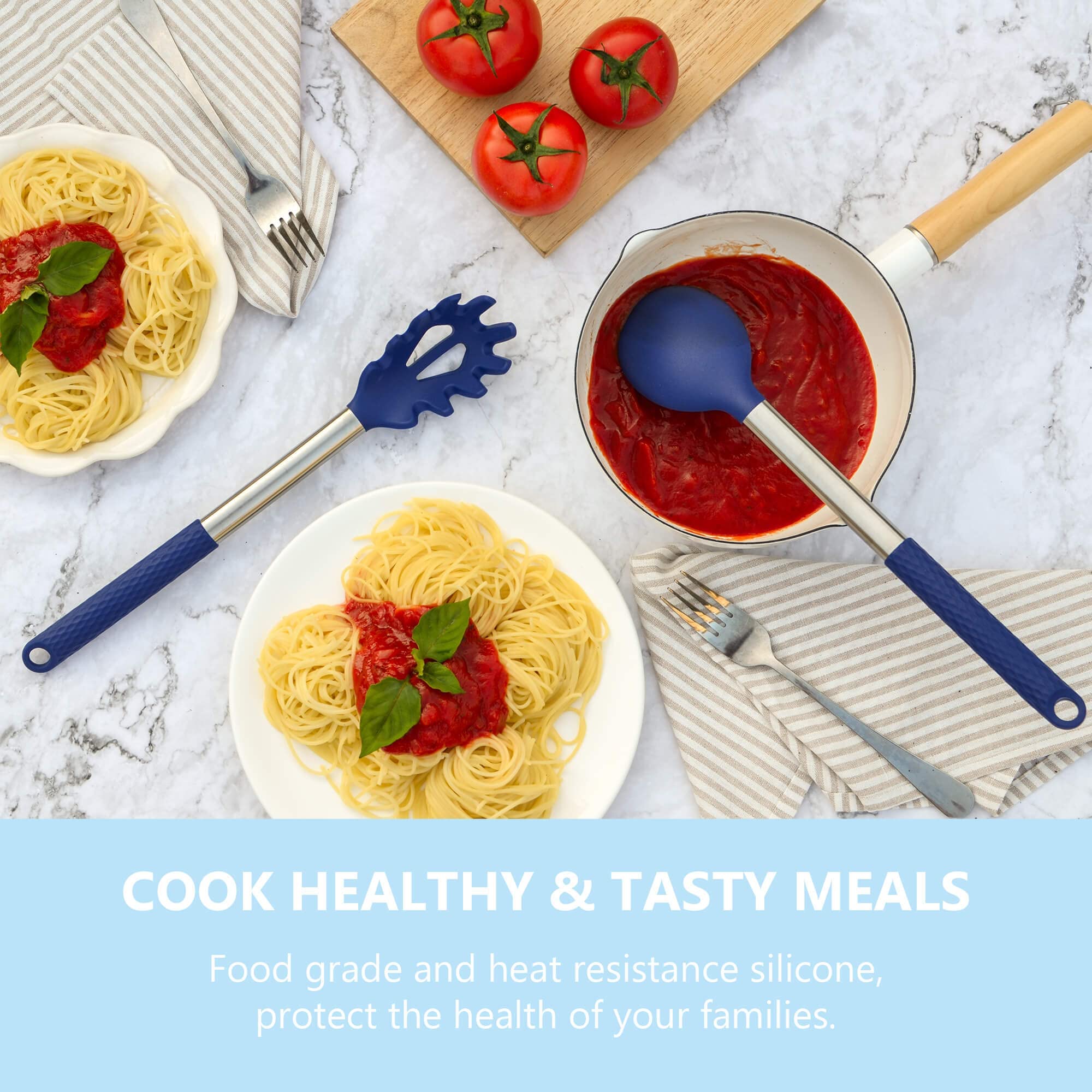 Kaiihome Silicone Kitchen Utensils Set - 12 Pieces Cooking Utensils Non-Stick Heat Resistance Silicon With Stainless Steel Handl