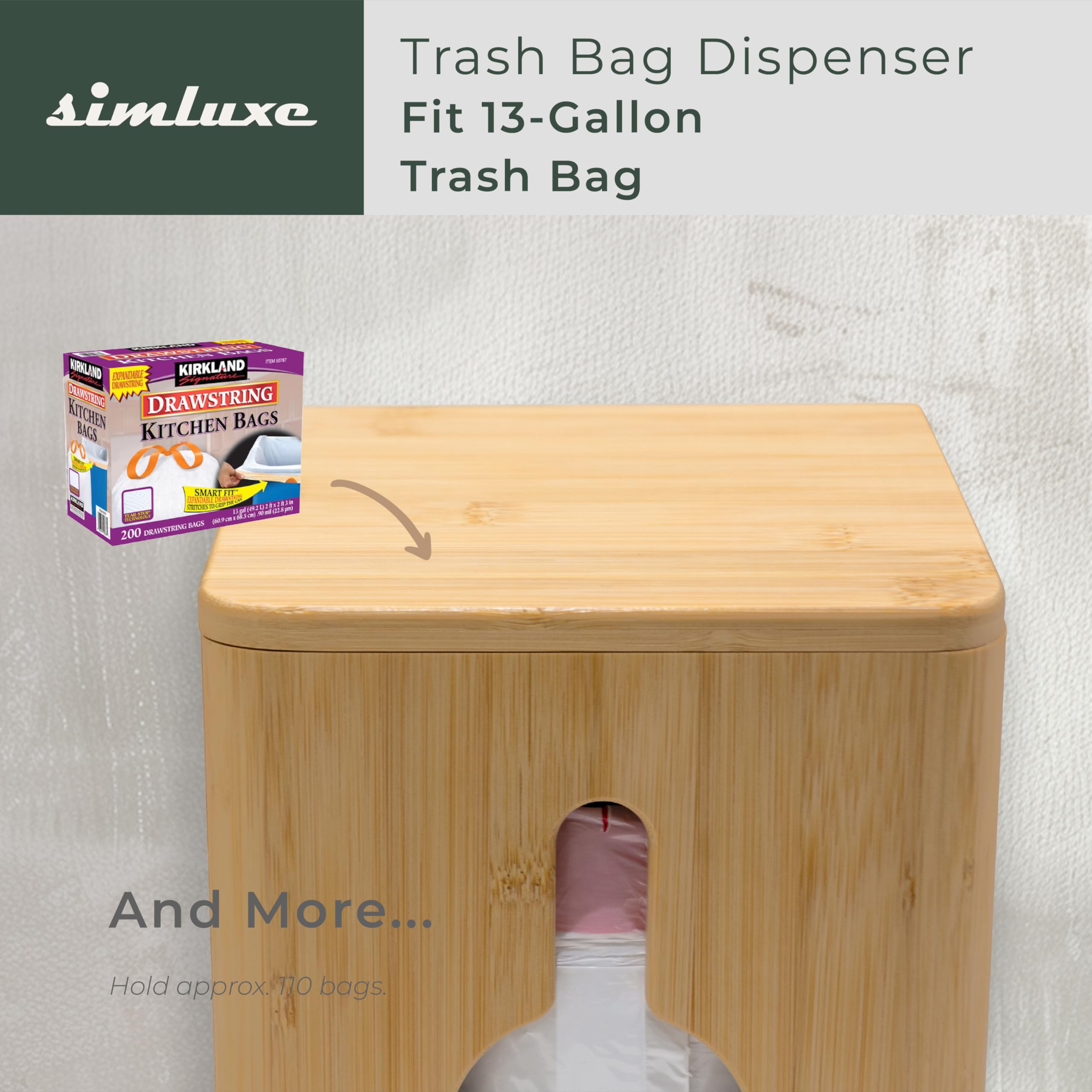 Simluxe Extra Large Trash Bag Dispenser - Trash Bag Holder Dispenser For Garbage Bag Roll, Under Sink Waste Bin Bags Organizer,