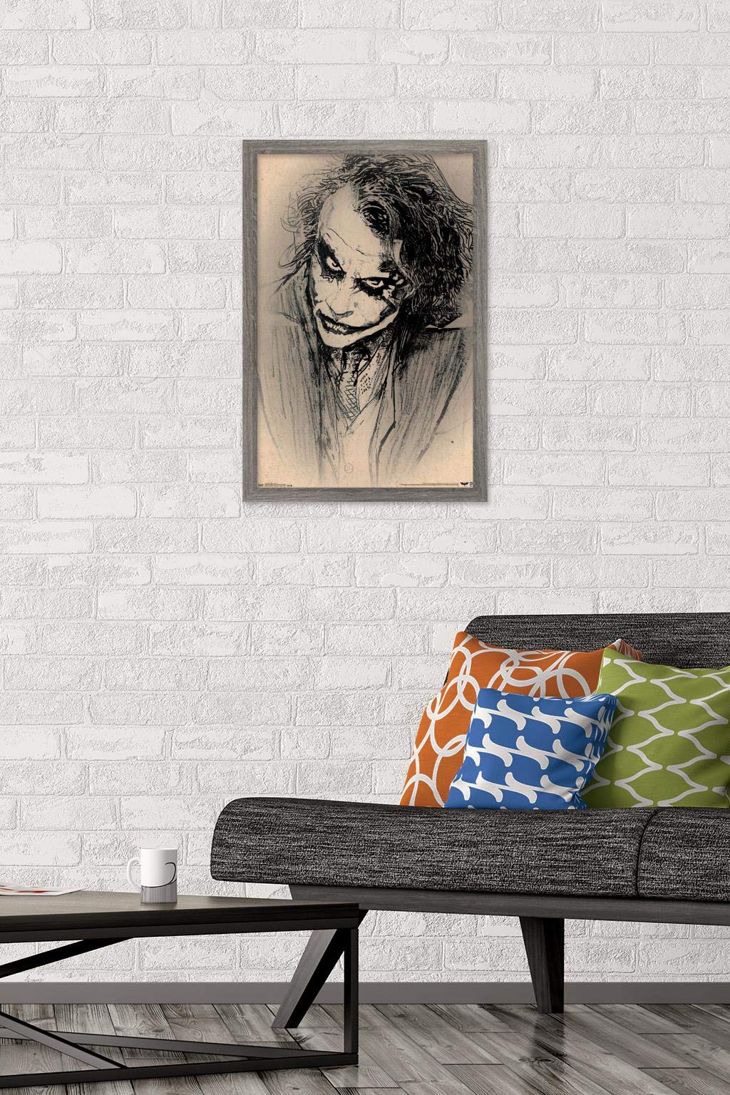 Trends International Dc Comics Movie-The Dark Knight-The Joker-Sketch Wall Poster, 14.725'' X 22.375'', Barnwood Framed Version
