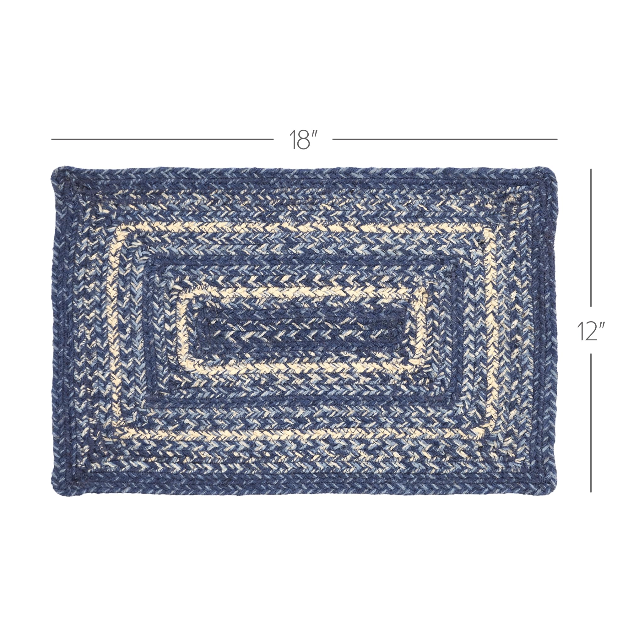 Vhc Brands Farmhouse Great Falls Blue Table Placemat, Blue White, Jute Blend, Rectangle, 12X18 Inches