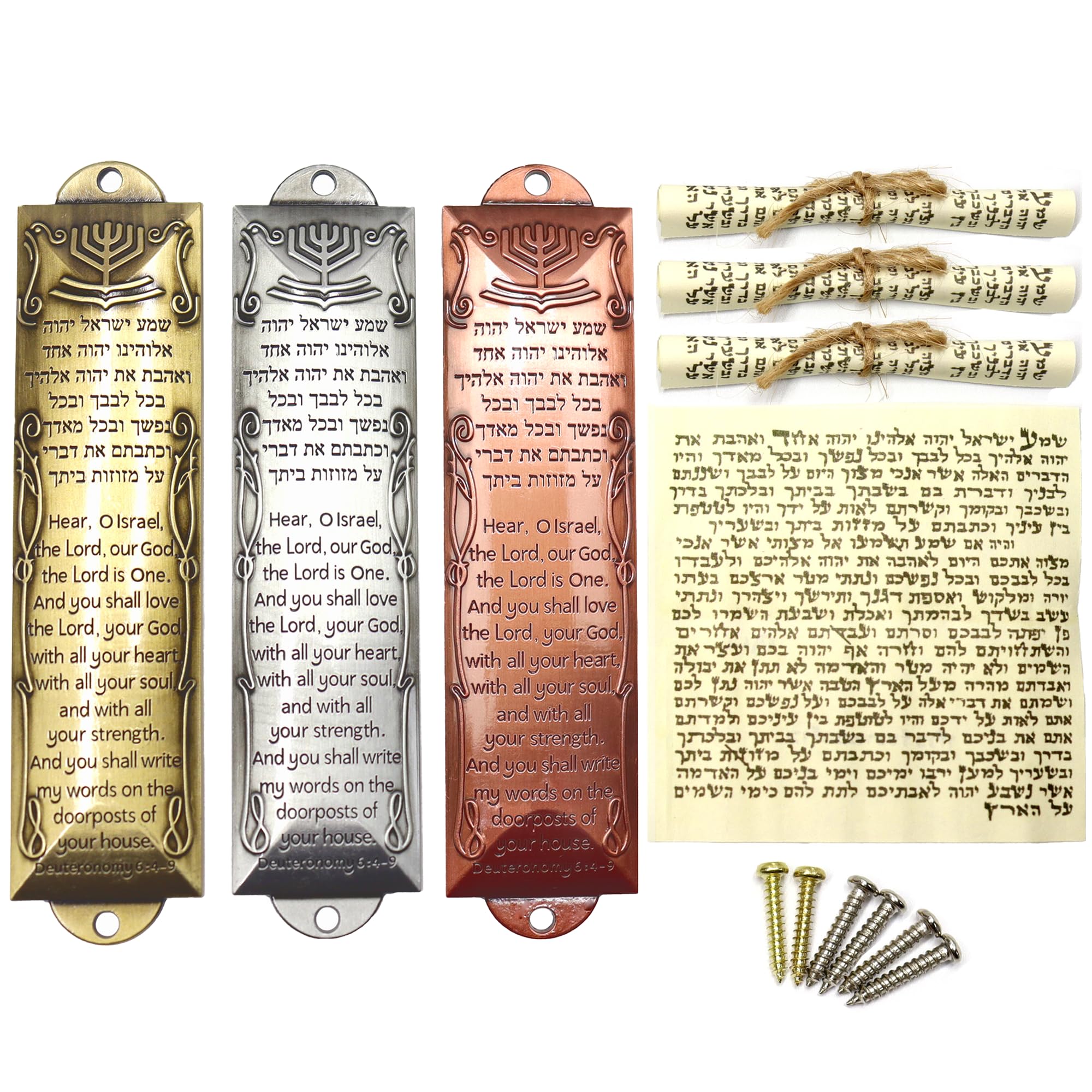 Zivosely Mezuzah for Door, Set of 3 Mezuzah Cases with 3 Mezuzah Scrolls, Metal Mezuzah with Scroll for Door, Jewish Door Mezuza