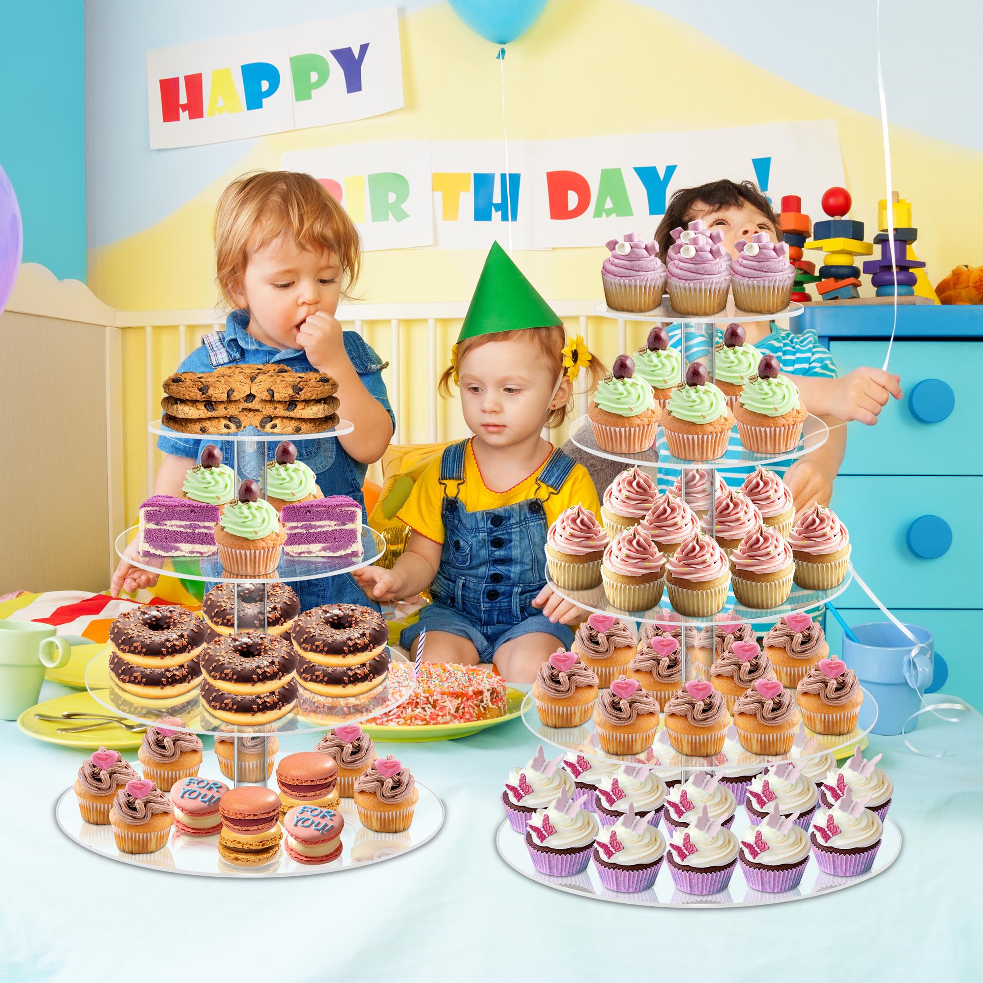 Yestbuy 4 Tier Round Acrylic Cupcake Stand With Base, Premium Cupcake Holder, Acrylic Cupcake Tower Display Cady Bar Party D  Co
