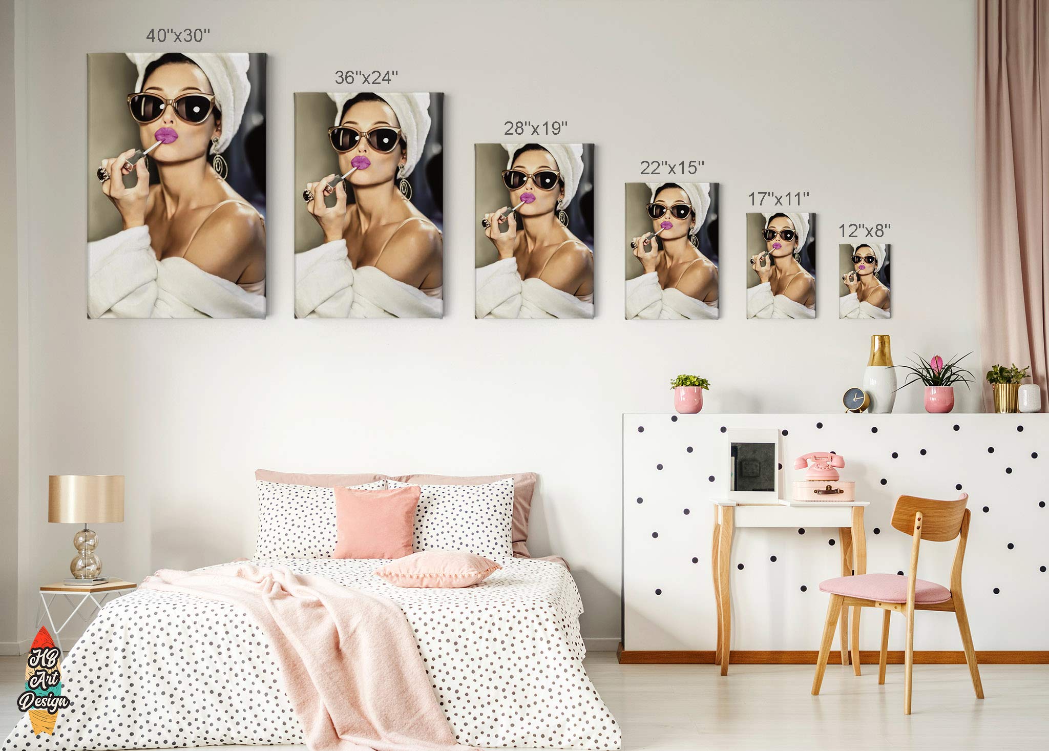Hb Art Design Audrey Hepburn Style Wall Art Purple Lips Canvas Print Lipstick Makeup Iconic Pop Art Glam Fashion Colored Wall Ar