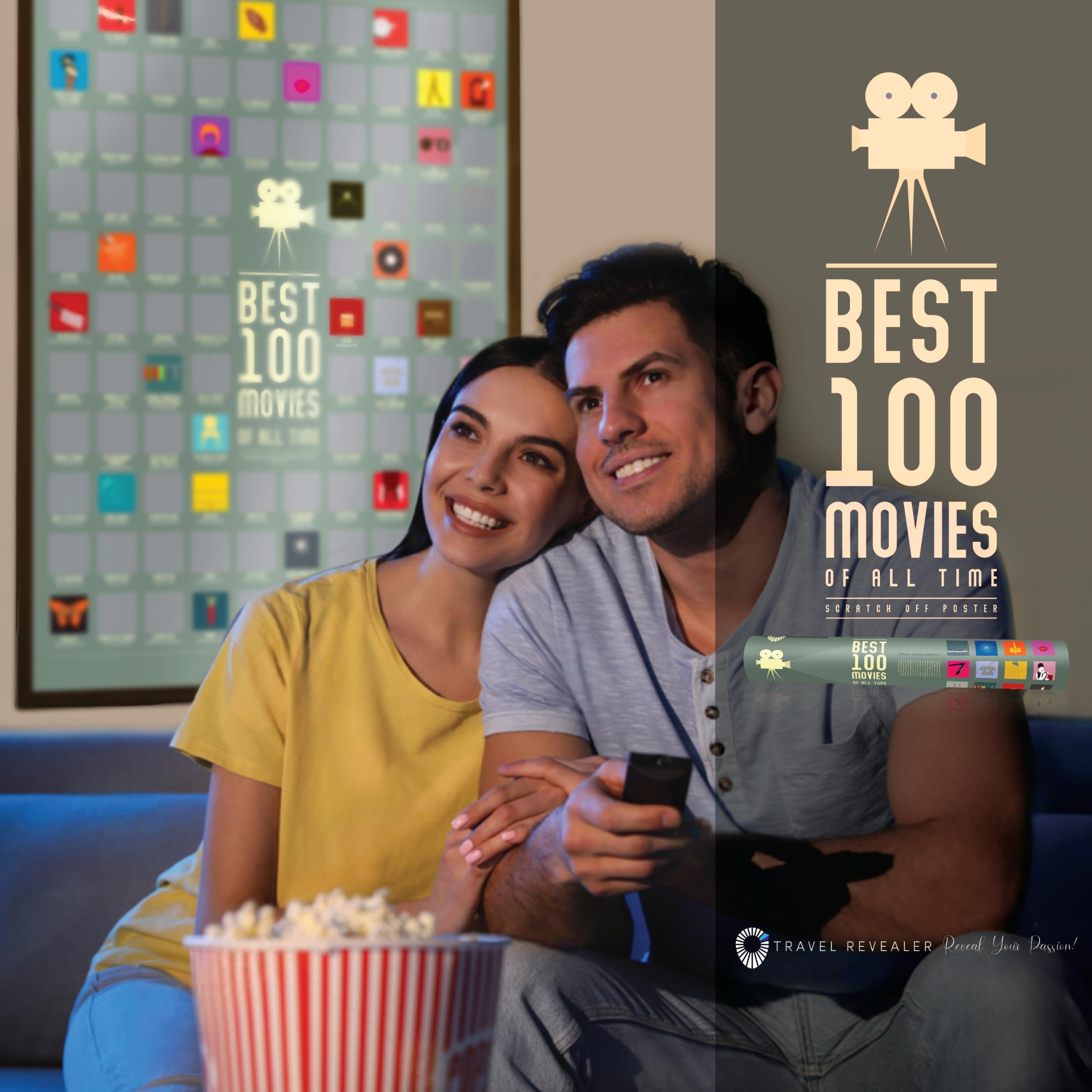Travel Revealer Scratch Off Movie Poster - 100 IMDb Top Films, 24"x17", Silver Screen, 200GSM Matte Silk Paper with Gloss Finish