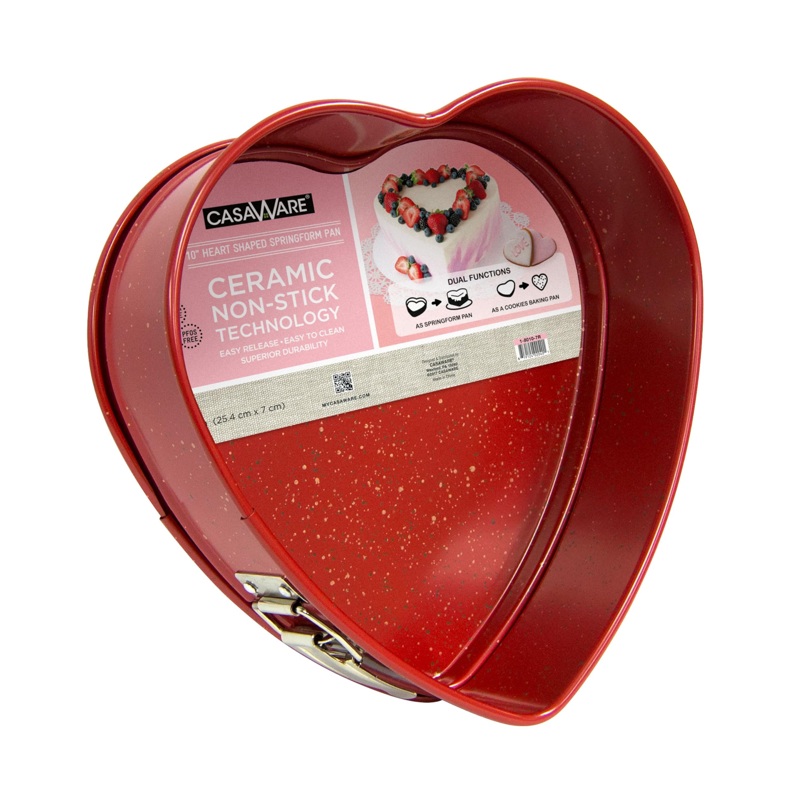 Casaware Heart Springform 10-Inch Pan, Ceramic Coated Nonstick Red Granite