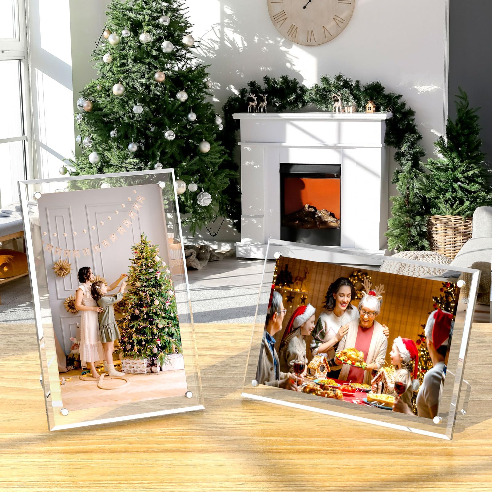 AITEE 8.5x11 Acrylic Picture Frames 3 Pack, Clear Picture Frames with Stand, Magnetic Frame Acrylic Lucite Frameless Transparent