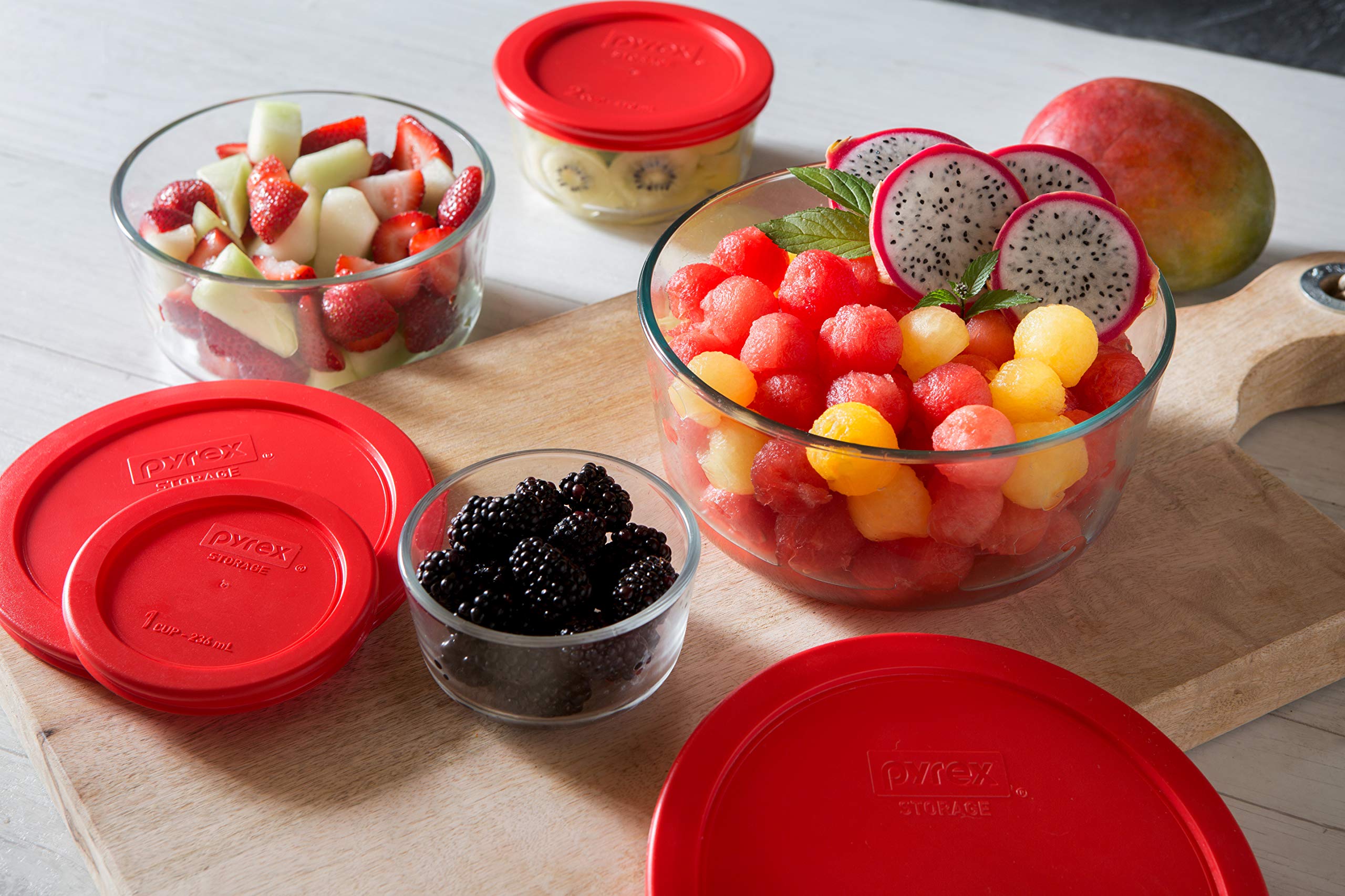 Pyrex Glass Food Storage Containers Set, 8-Pack (1, 2, 4 & 7 Cup), BPA-Free Lids, Dishwasher & Microwave Safe