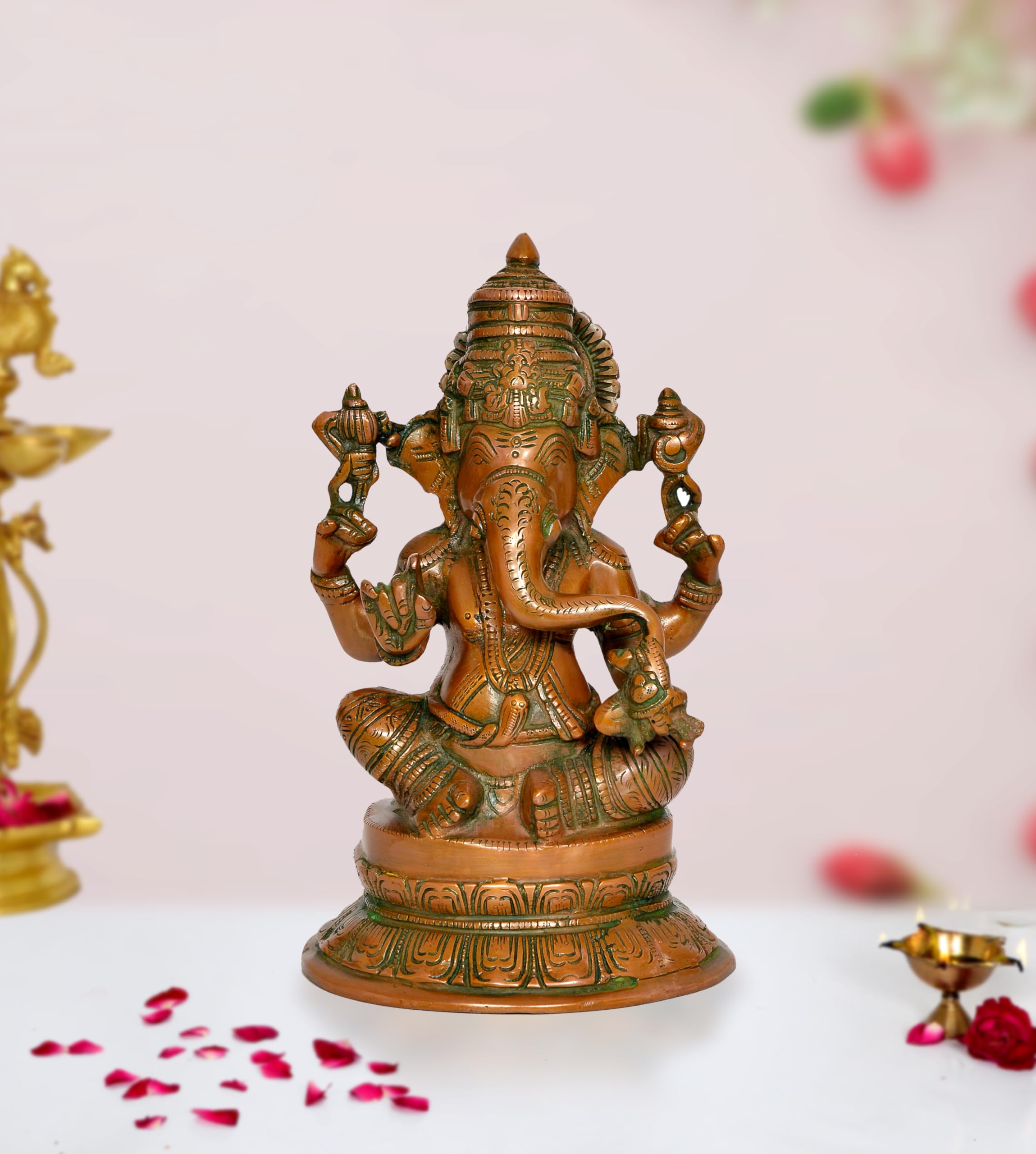 Dattatreya Brass Ganesh Statue Lord Ganesha Idol For Home Decor And Pooja Hindu God Ganapati Figurine (Height 10.5 Inch)