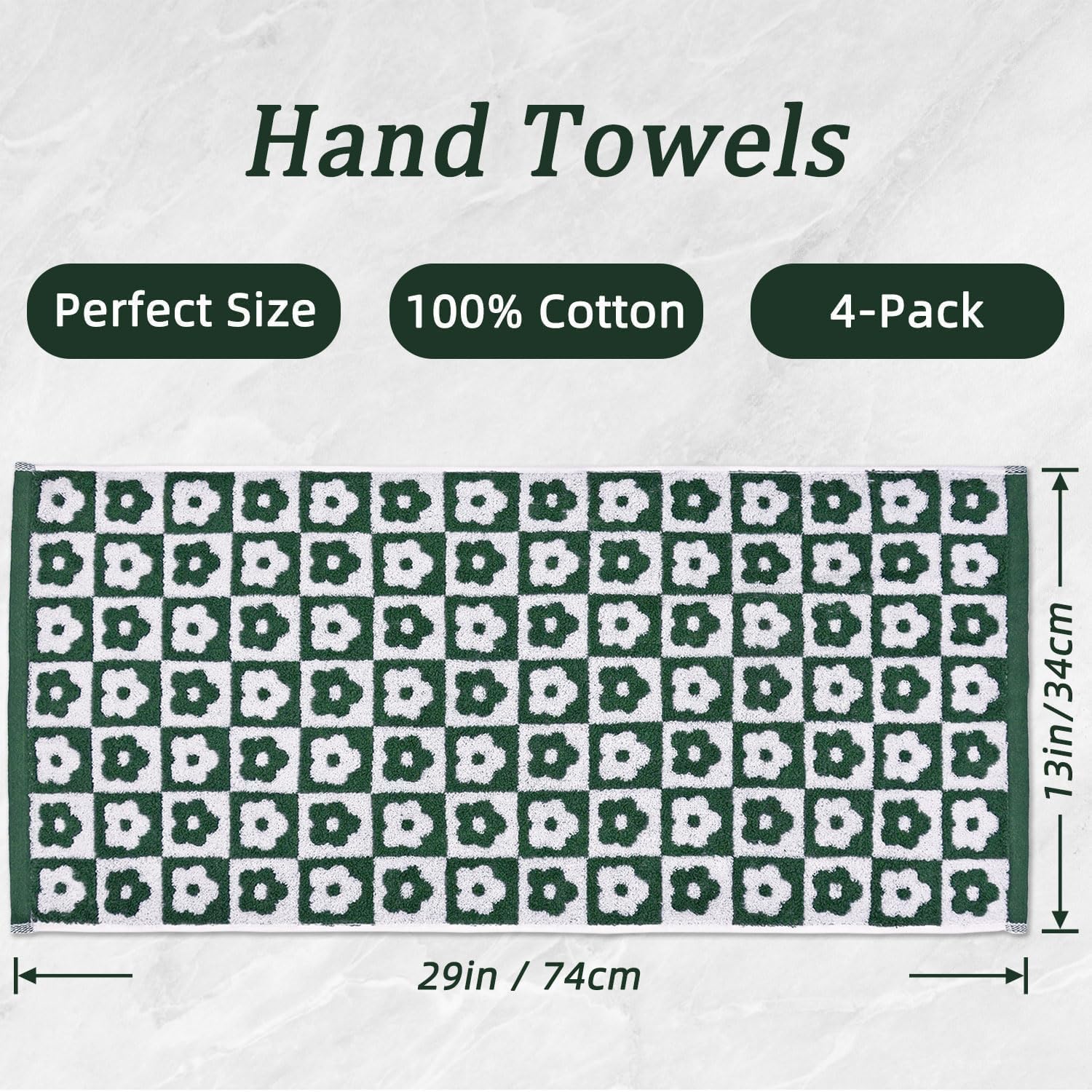 Jacquotha Hand Towels For Bathroom Checkered Floral - Set Of 4 Soft Cotton Terry Towel For Kitchen Spring Decor Spa Gym Gifts 13