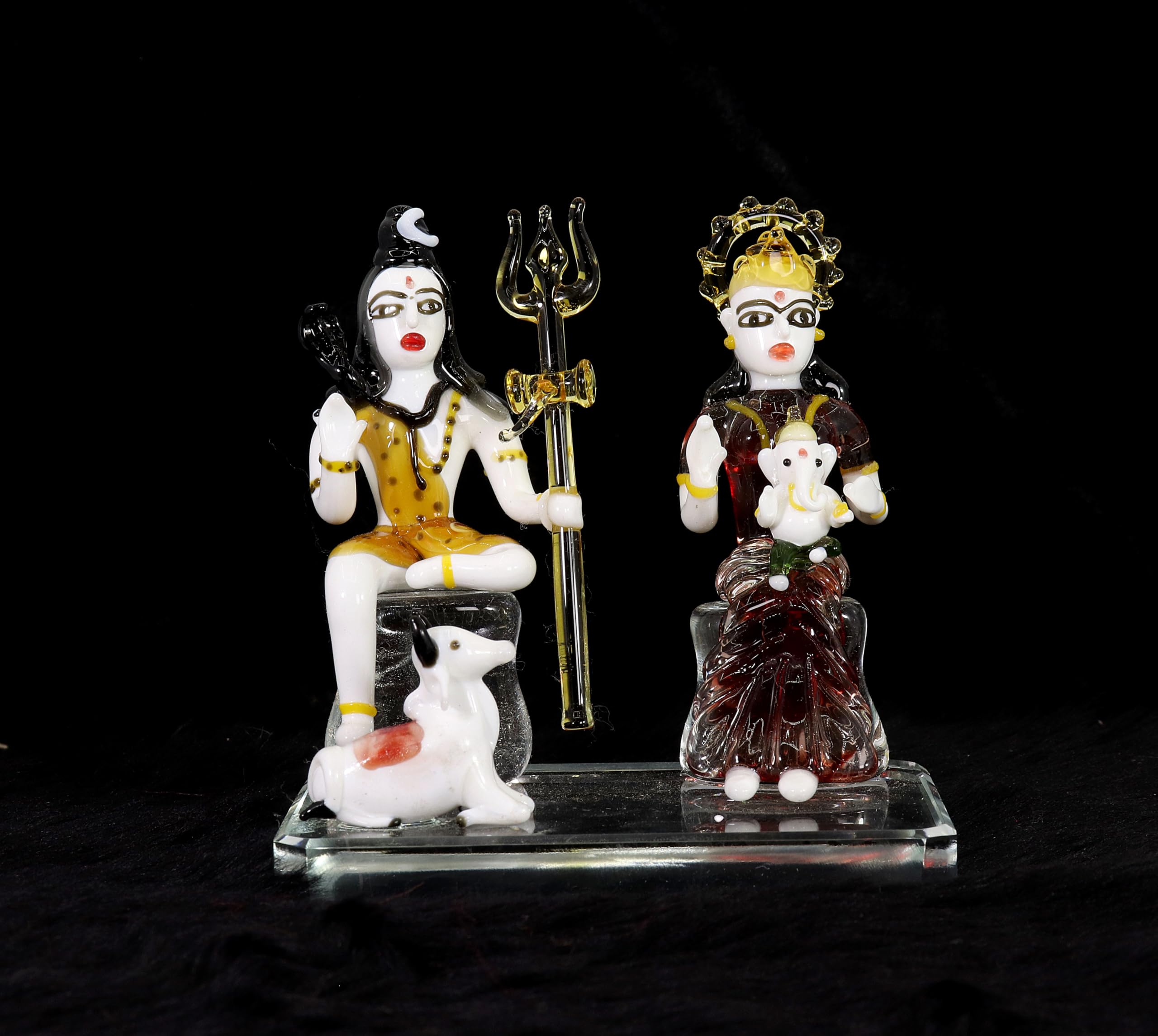 Nmii Glass Idol Lord Shiv Parivar Murti Shiv Ji For Home Pooja Room Office Living Room | Lord Shiv Ganesh Ji Parvati Mata Nandi