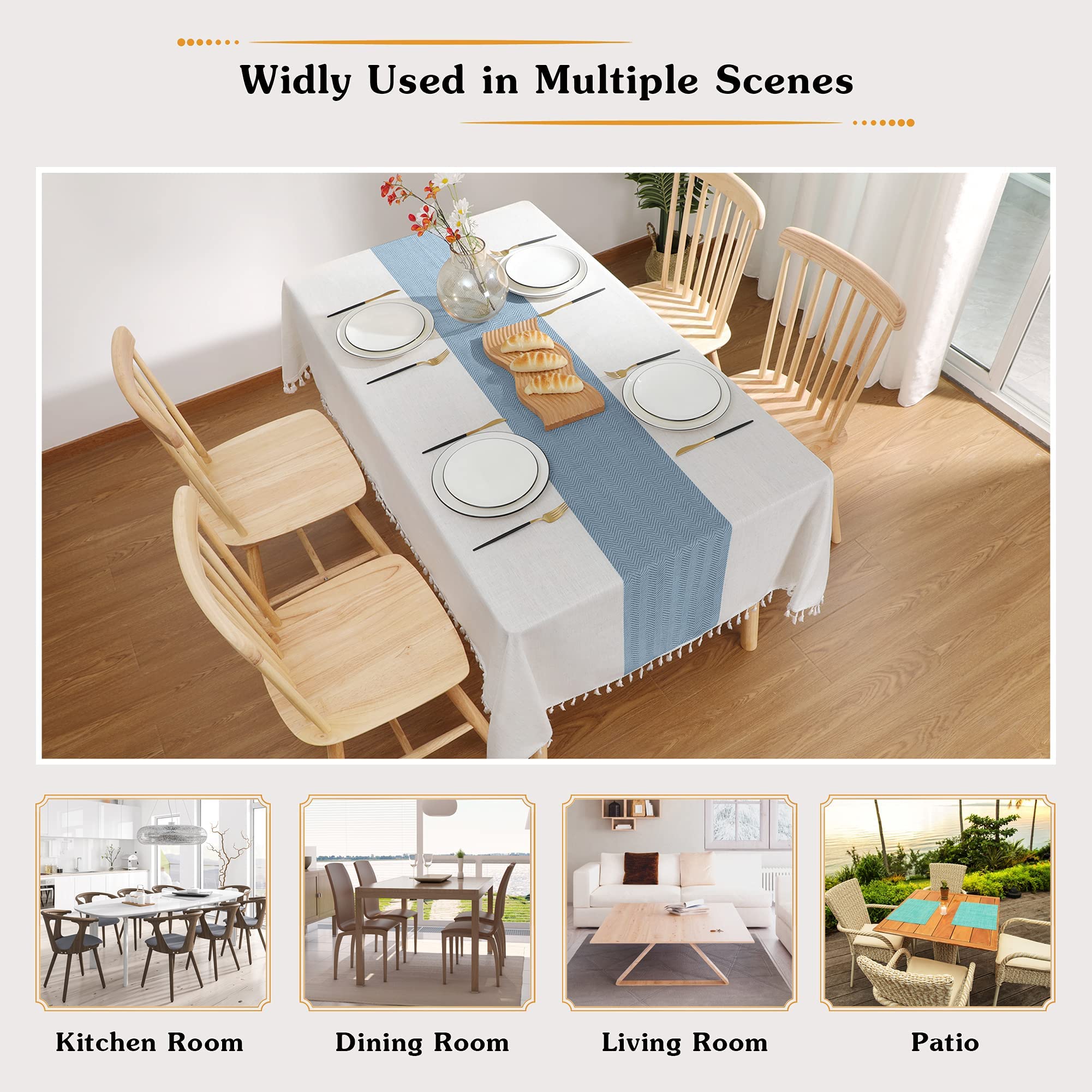 Jiale Tablecloths For Rectangle Tables,Cotton Linen Table Cloth Waterproof Tablecloth Wrinkle Free Farmhouse Dining Table Cover,