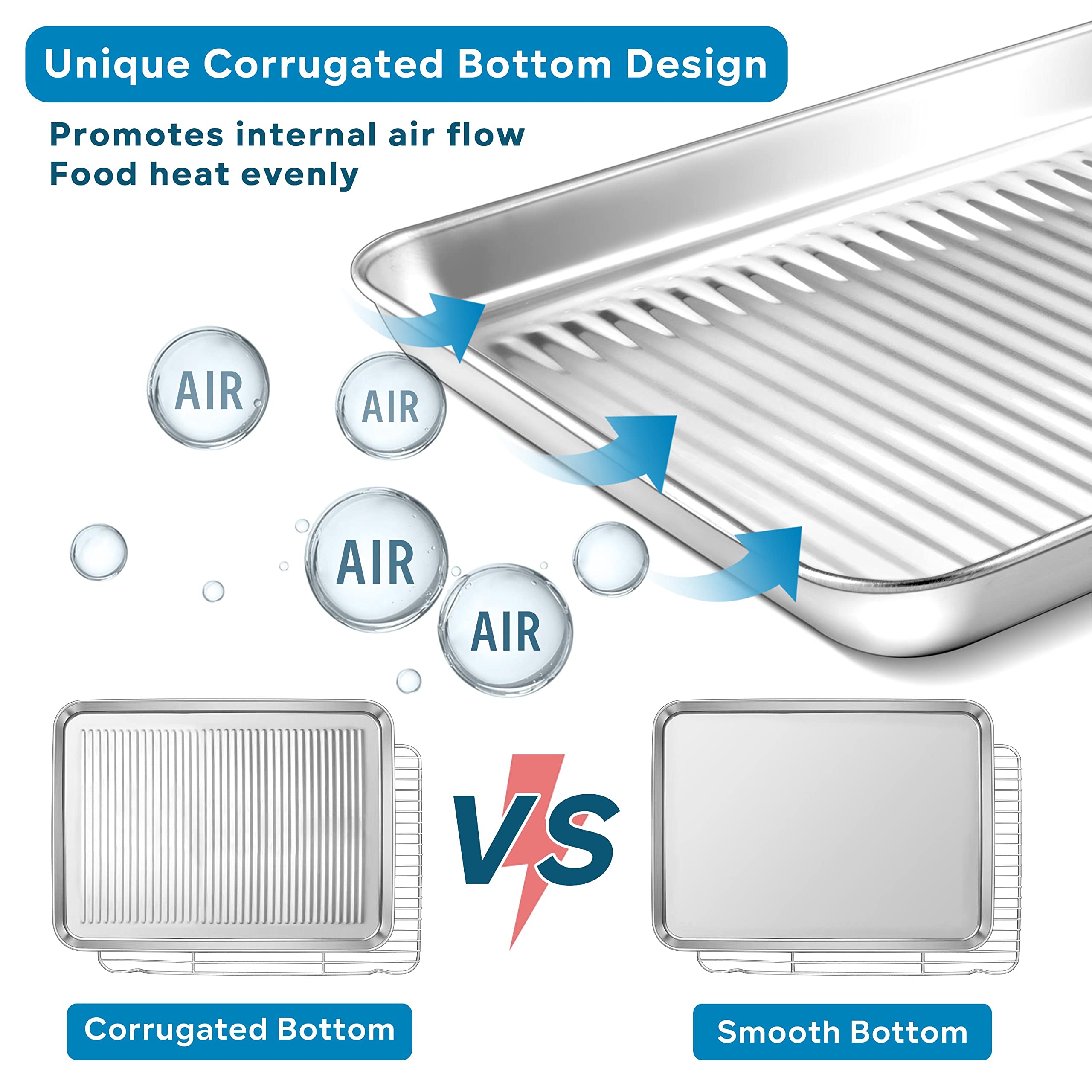 Herogo Baking Pan Sheet With Cooling Rack Set For Oven, 18 X 13 X 1 Inch, Stainless Steel Fluted Bakeware Cookie Sheet Tray Non-