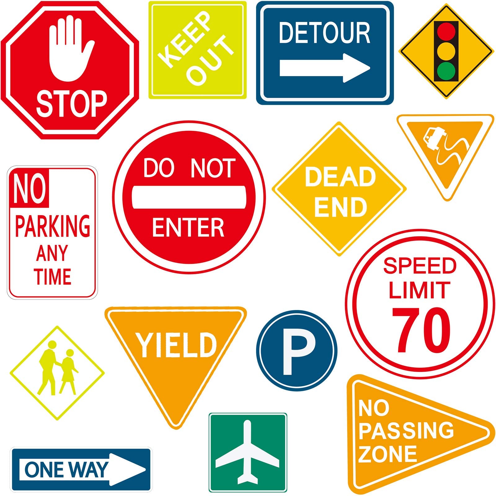 15 Pieces Road Signs Wall Decal Traffic Sign Stickers Street Signs Decals Stop Street Transportation Signs Vinyl Wall Decals For