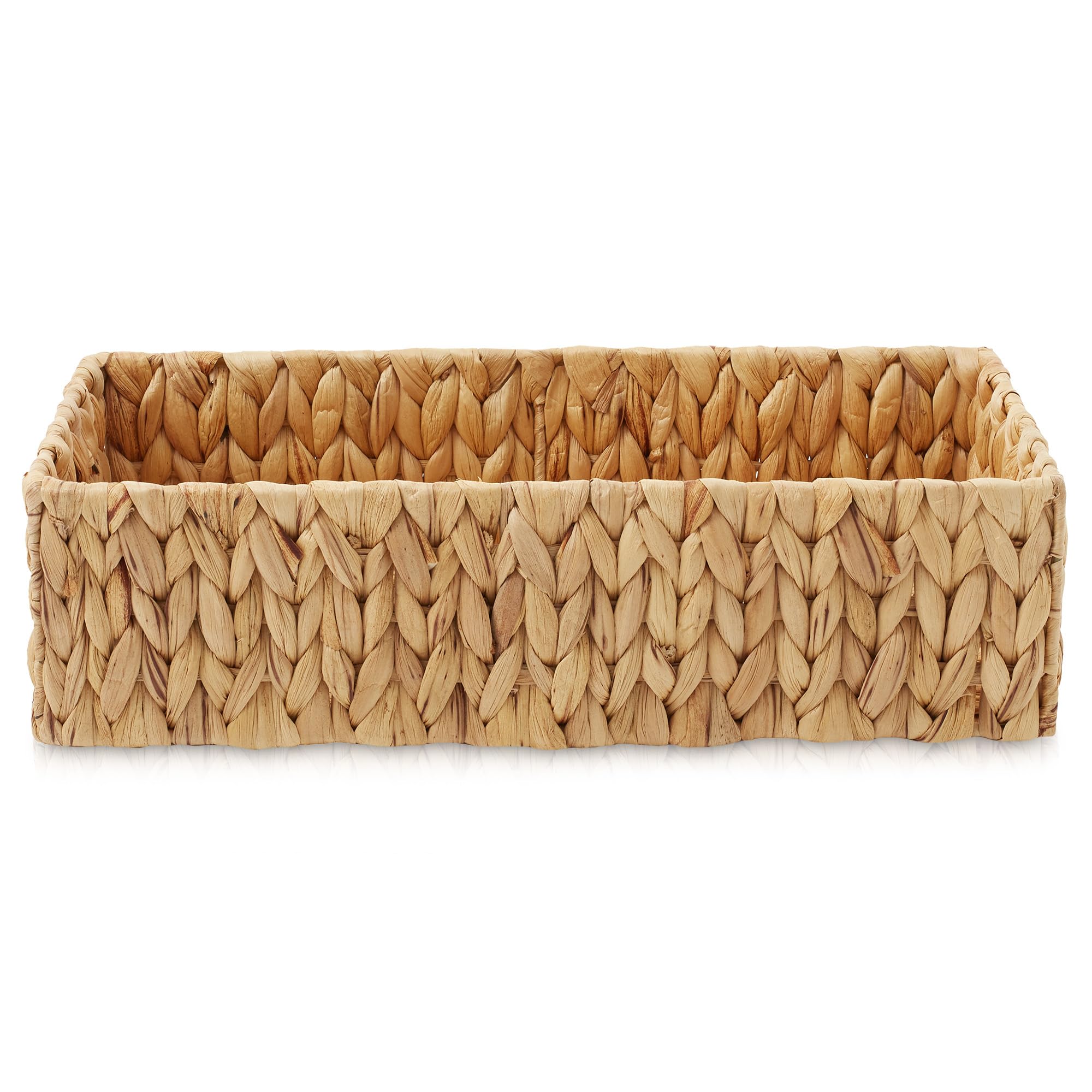 Casafield Set Of 2 Bathroom Storage Baskets, Natural - Water Hyacinth, 16'' W X 6.75'' D X 4.25'' H, Woven Toilet Tank Topper Bi