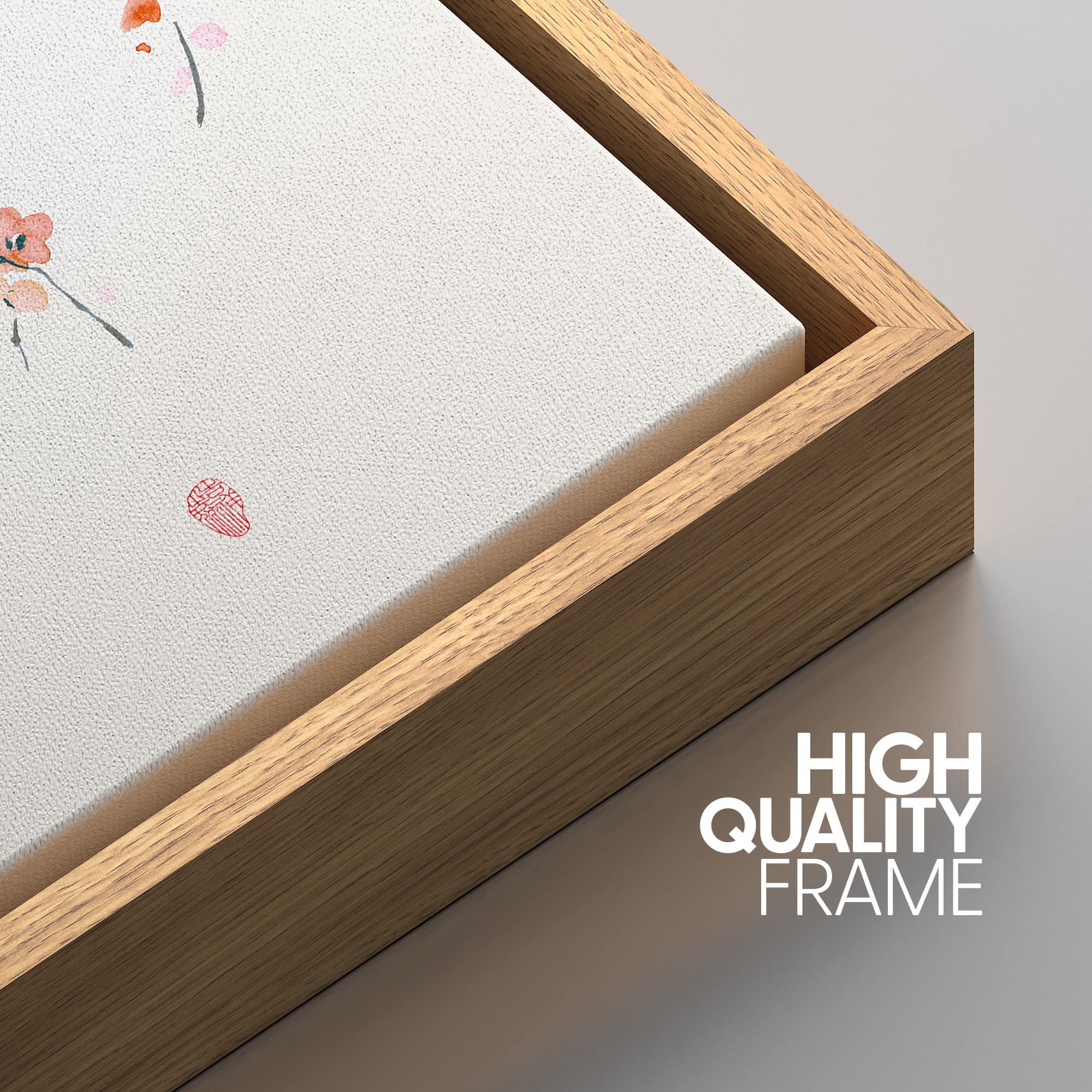 NWT Framed Canvas Print Wall Art Japanese Style Cherry Blossoms on Tree Branch Floral Plants Illustrations Modern Art Rustic Scenic Colorful Pastel for Living Room  Bedroom  Office - 16''x24'' Natural