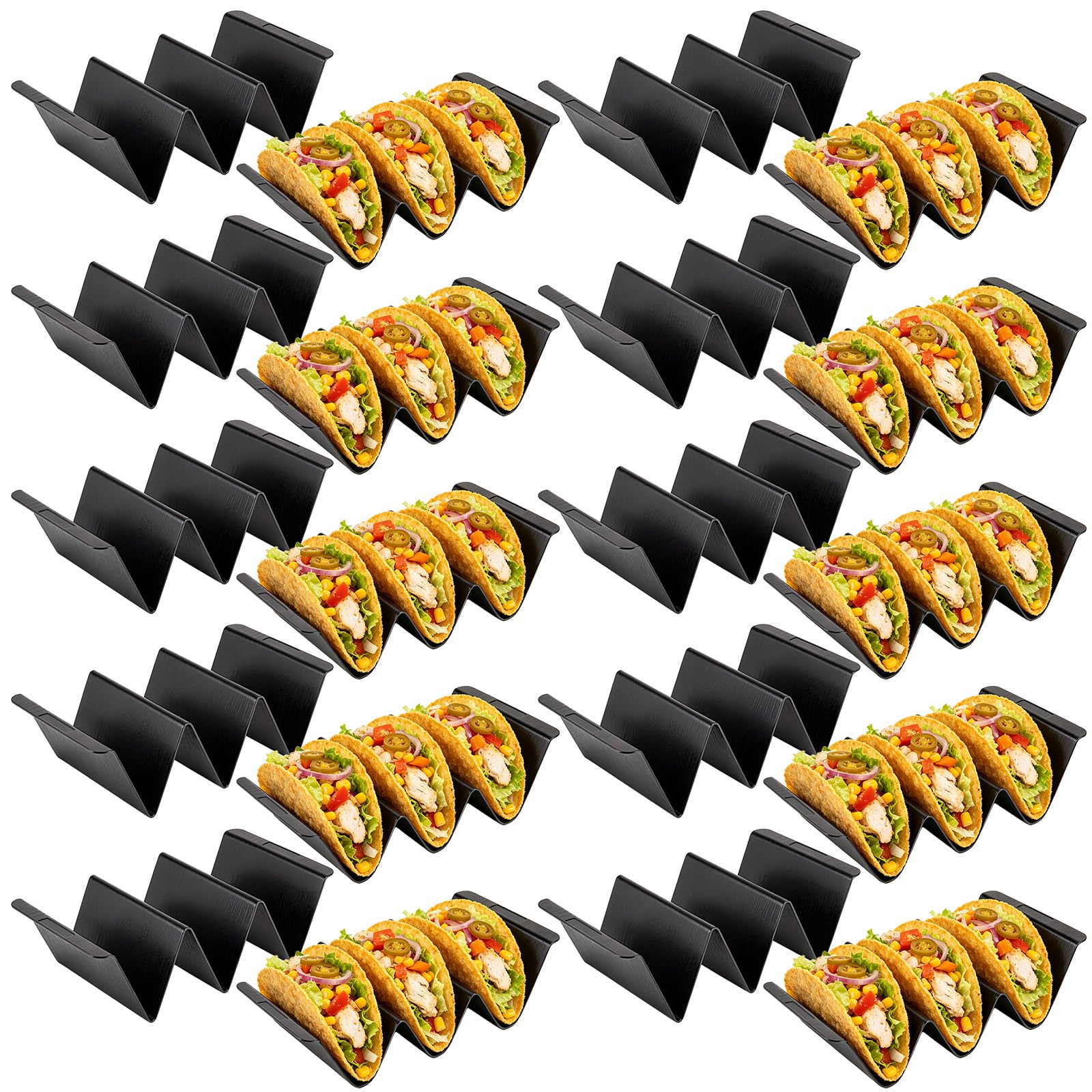 Gyctgav 20 Pcs Taco Holder Stands, Black Large Tray Plates for Baking, Plastics Taco Shell Rack, Dishwasher & Microwave Safe, Pa