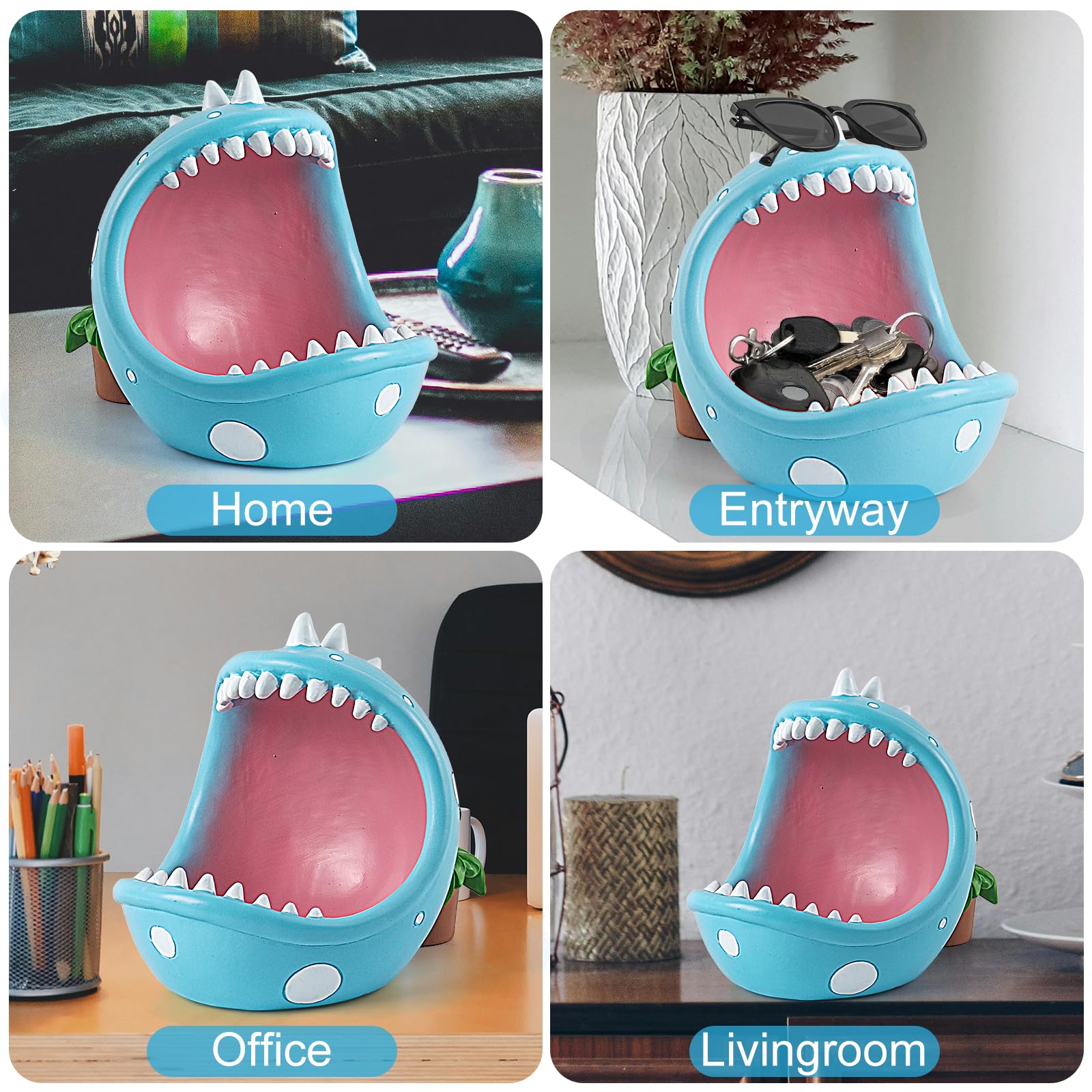 ehuoyan Piranha Plant Large Candy Bowl For Candy Dish Key Bowl Decorative Bowl Home Decorations Indoor Big Mouth Plant (Blue, Ex