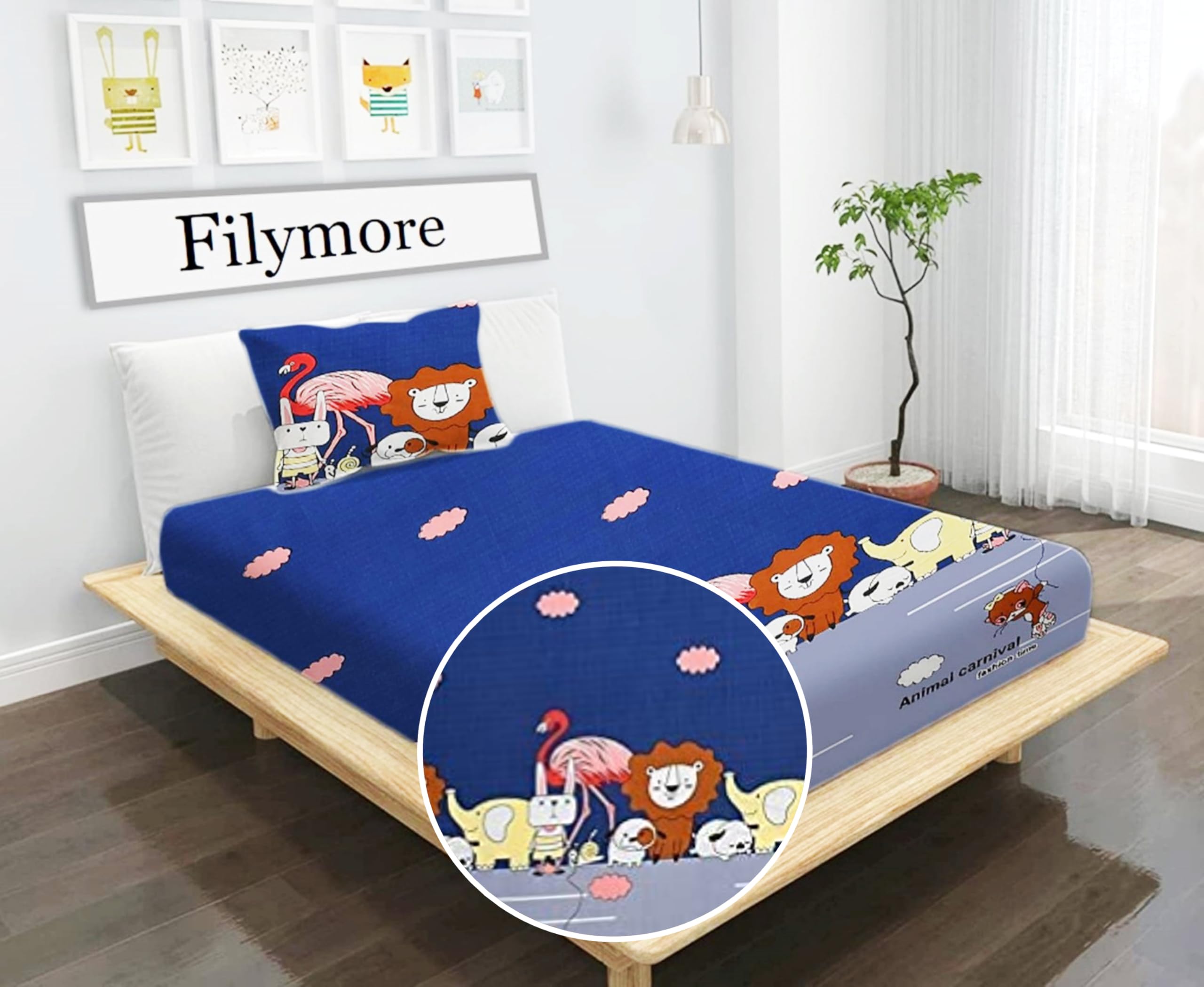 Filymore Animal Carnival Single Bedsheet For Kids Animal Cartoon Bedsheet For Kids Room Made With Microfiber(Size 60 X 90 Inches