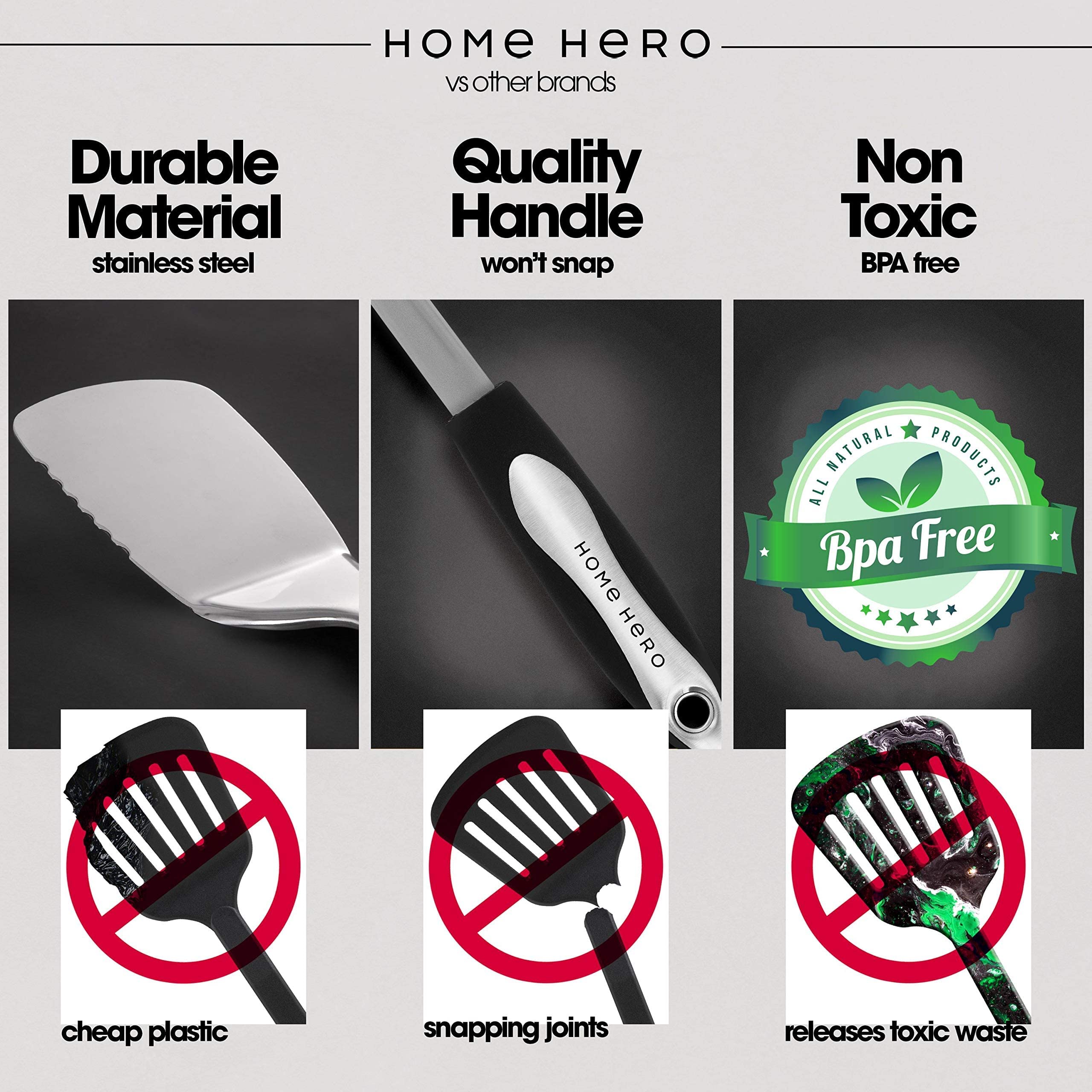 Home Hero Kitchen Utensils Set - Cooking Utensils Set with Spatula - First Home Essentials Utensil Sets - Household Essentials - Kitchen Gadgets & Kitchen Tool Gift (25 Pcs Set - Stainless Steel)