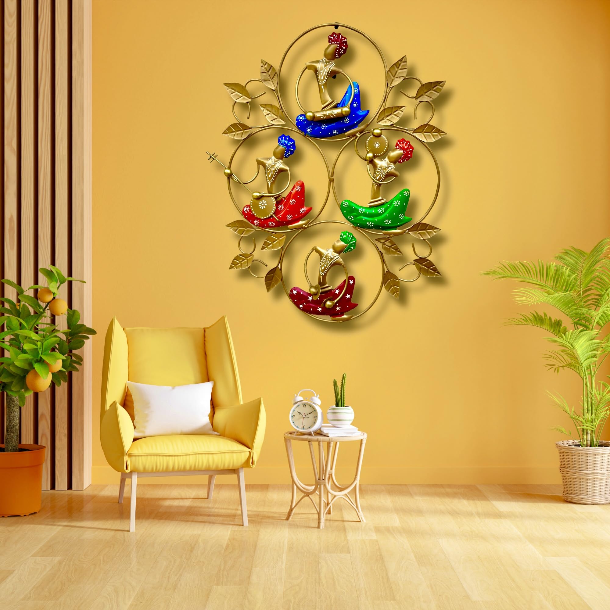 Rsn Wall Decor Metal Beautiful 4 Dolls Musicians Wall Art For Living Room/Home Size - 24 * 17 Inch - Multicolour