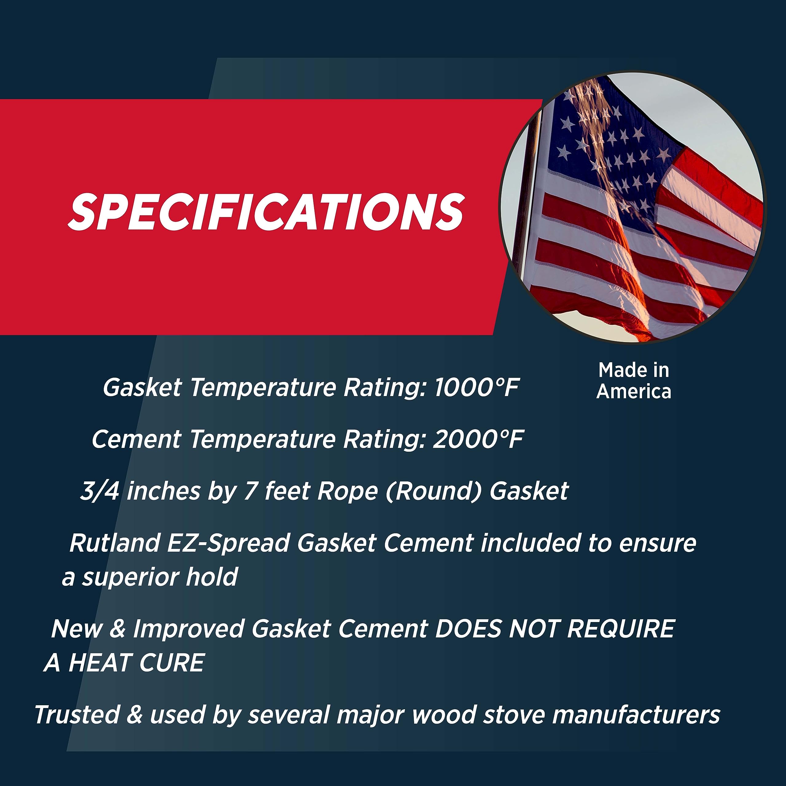 Rutland Wood Stove Gasket Replacement Kit  Graphite Impregnated Gasket & Adhesive  3/4 '' x 7 ' Rope