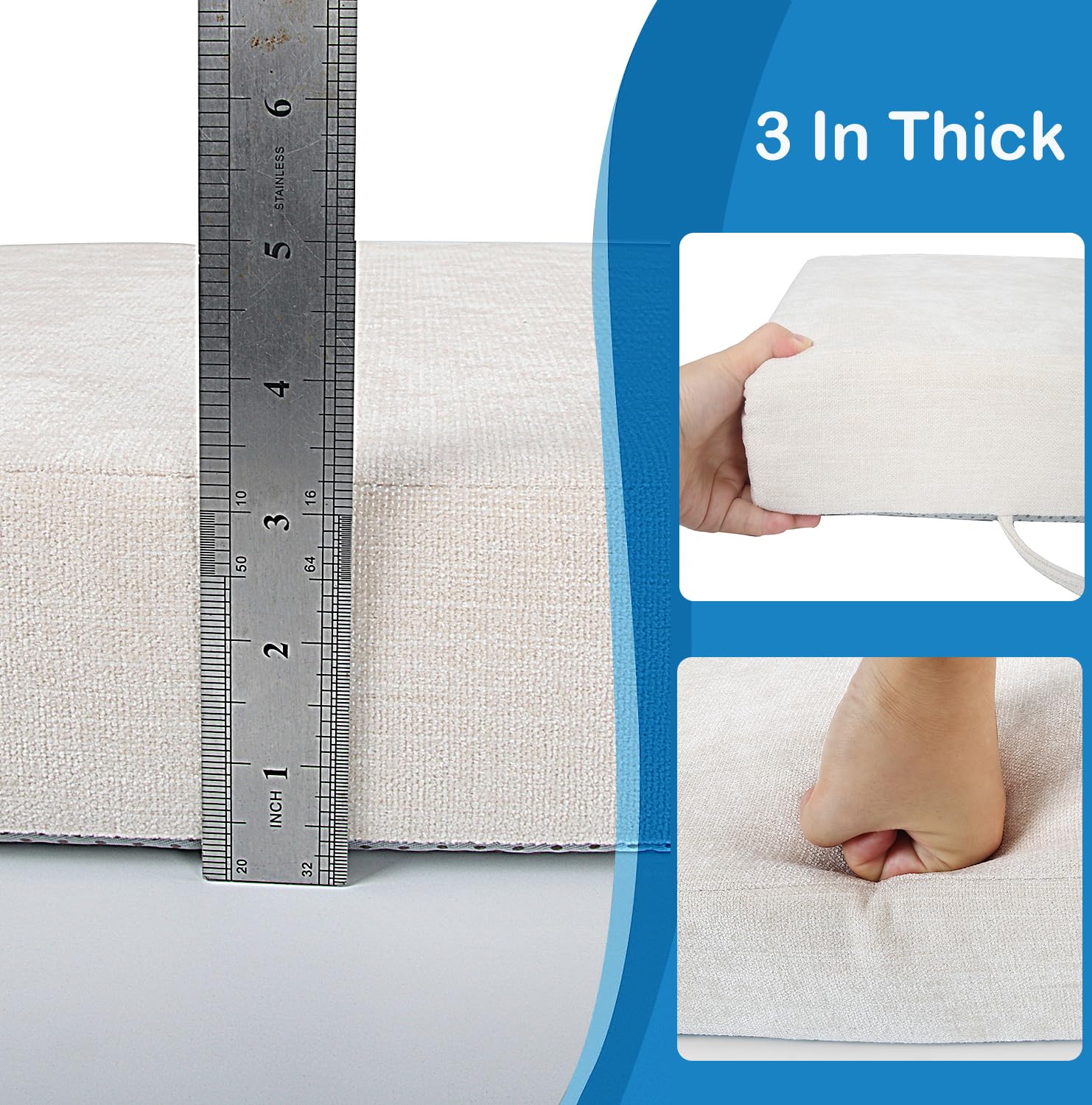 Loveboat Bench Cushion 54x16 Inch Soft Non-Slip Furniture Cushions for Bench Couch Swing Setee with Ties, Navy