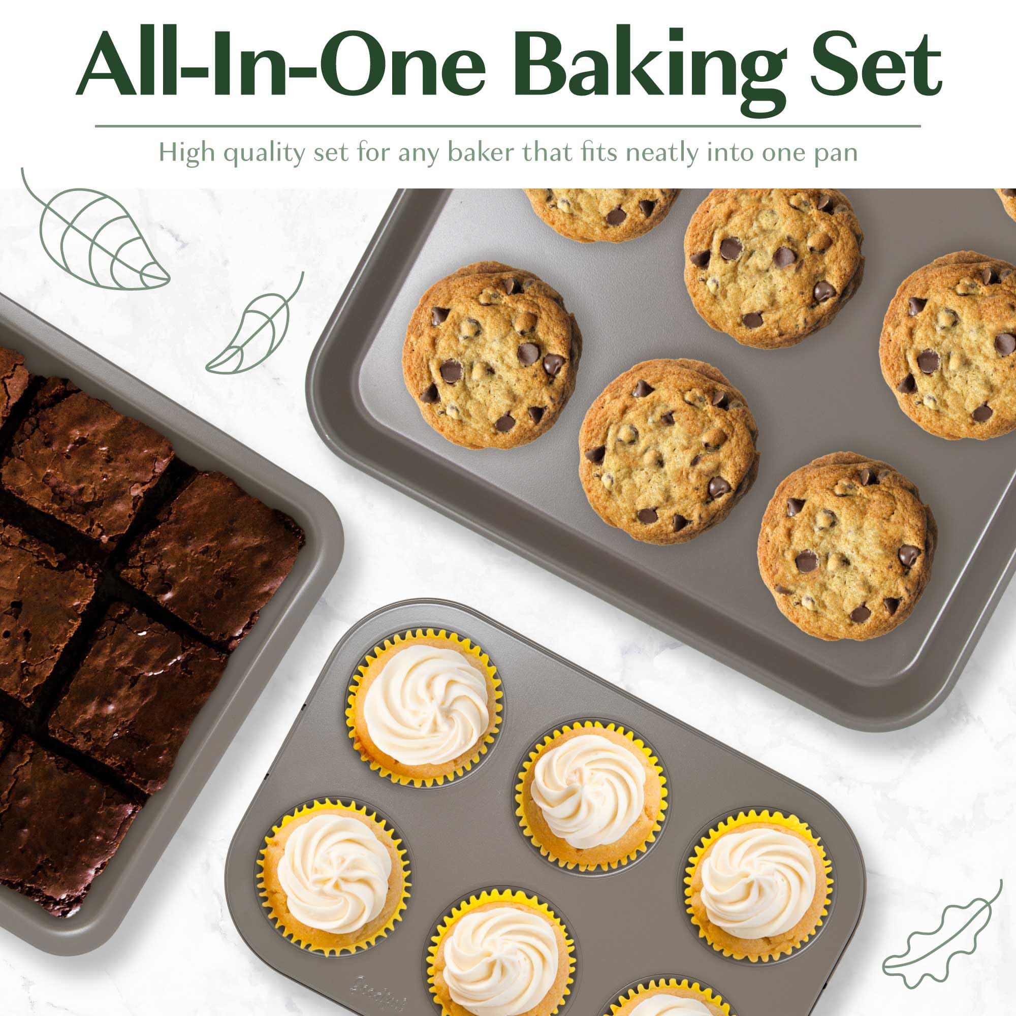 Goodful All-In-One Nonstick Bakeware Set, Stackable And Space Saving Design Includes Round And Square Pans, Muffin Pans, Cookie