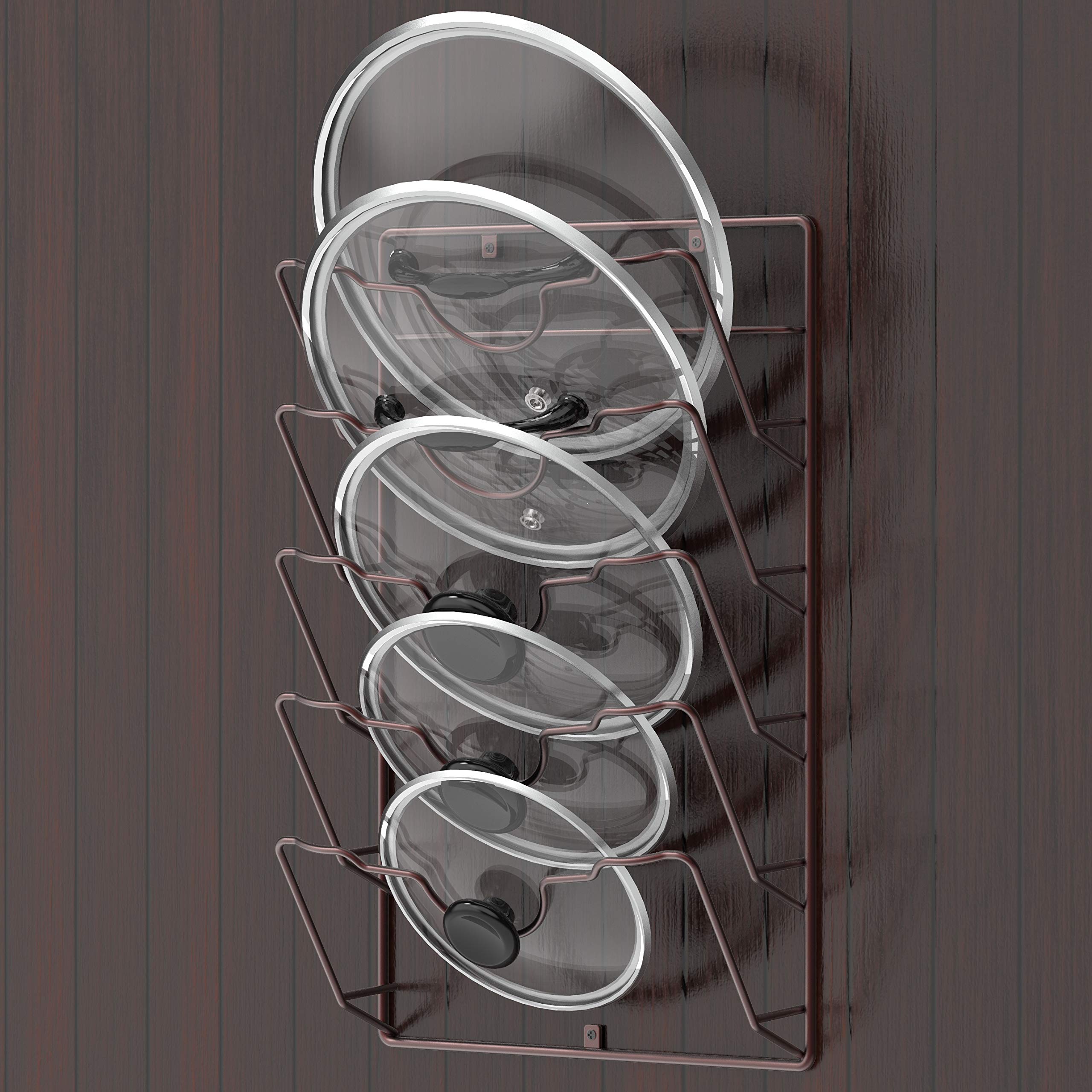Simple Houseware Wall Door Mounted Pot Lid Rack, 9.5'' Wx4.5 Dx17.2 H, Bronze Finish