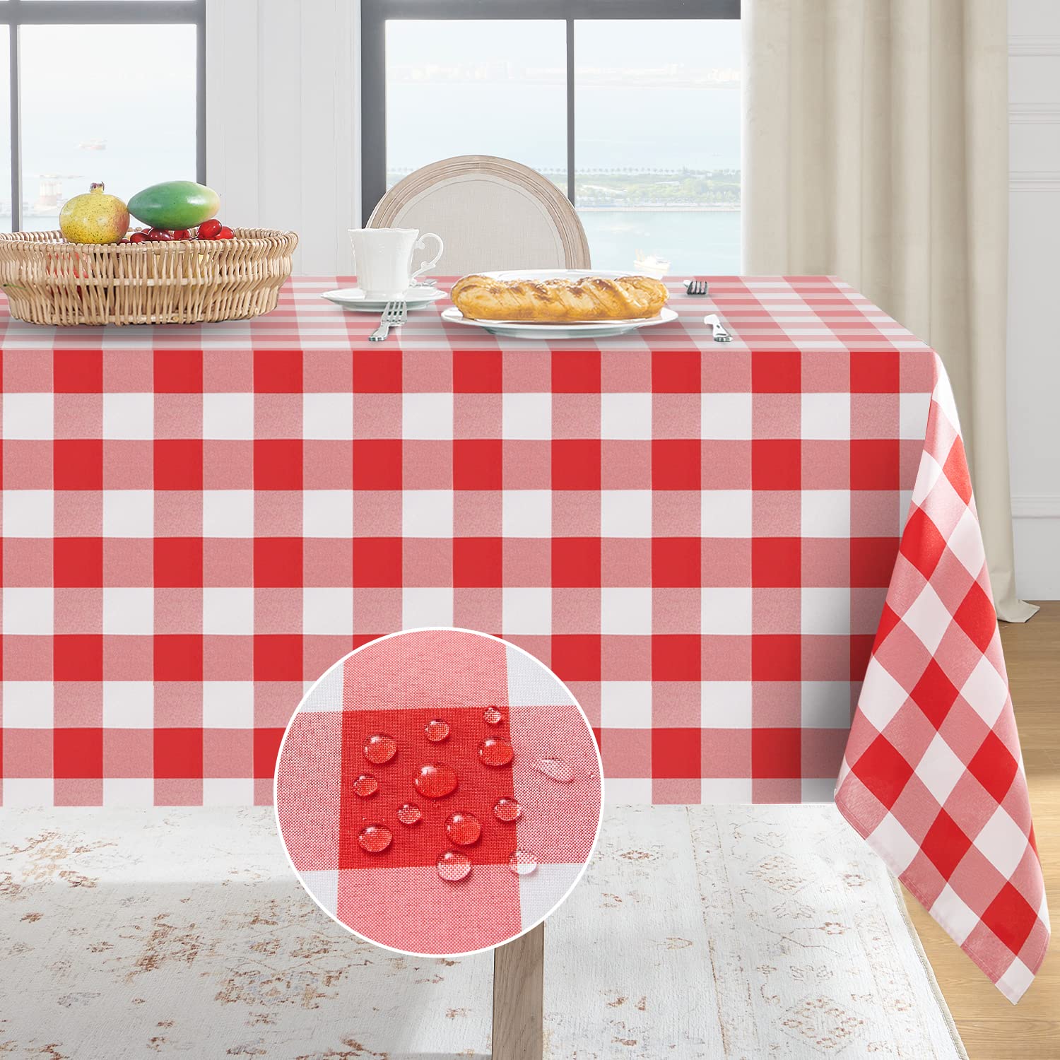 Softalker Gingham Checkered Rectangle Tablecloth - Waterproof Buffalo Plaid Table Cloth Stain Resistant Washable Table Cover For