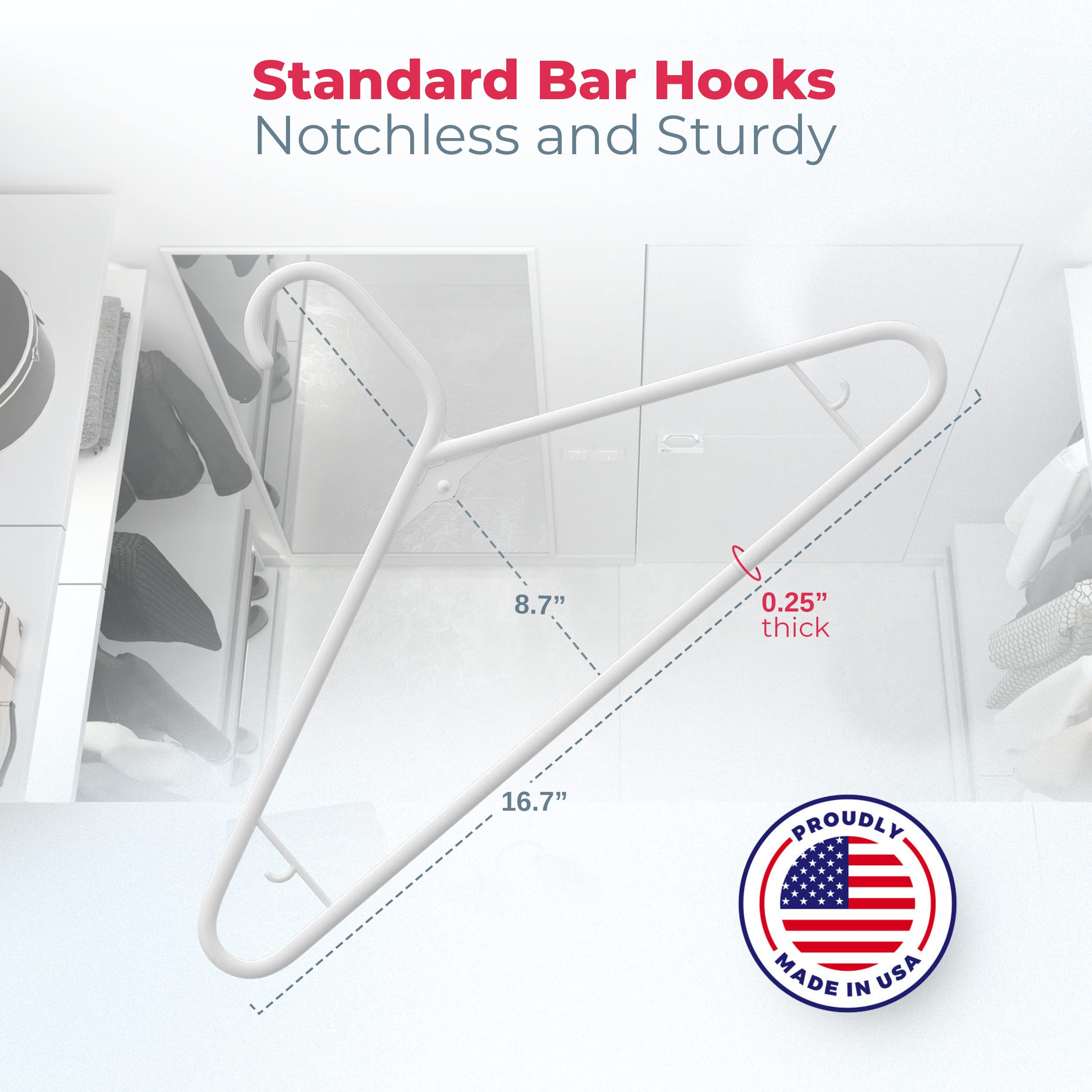 60Pk Made In Usa Strong Plastic Clothes Hangers Bulk | 20 30 50 100 Pack Available | Laundry Clothes Hanger | Coat Hangers Plast