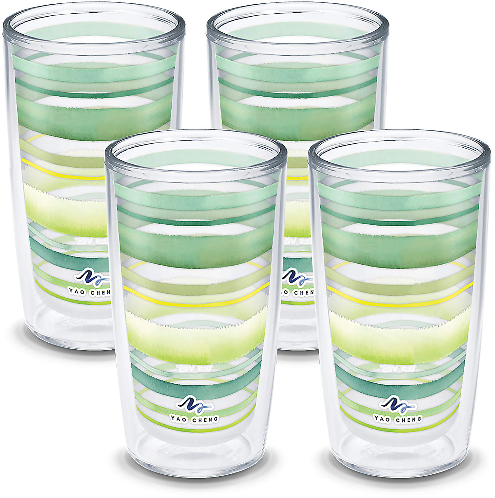 Tervis Yao Cheng Green Crystal Made in USA Double Walled Insulated Tumbler Travel Cup Keeps Drinks Cold & Hot, 16oz 4pk, Green B
