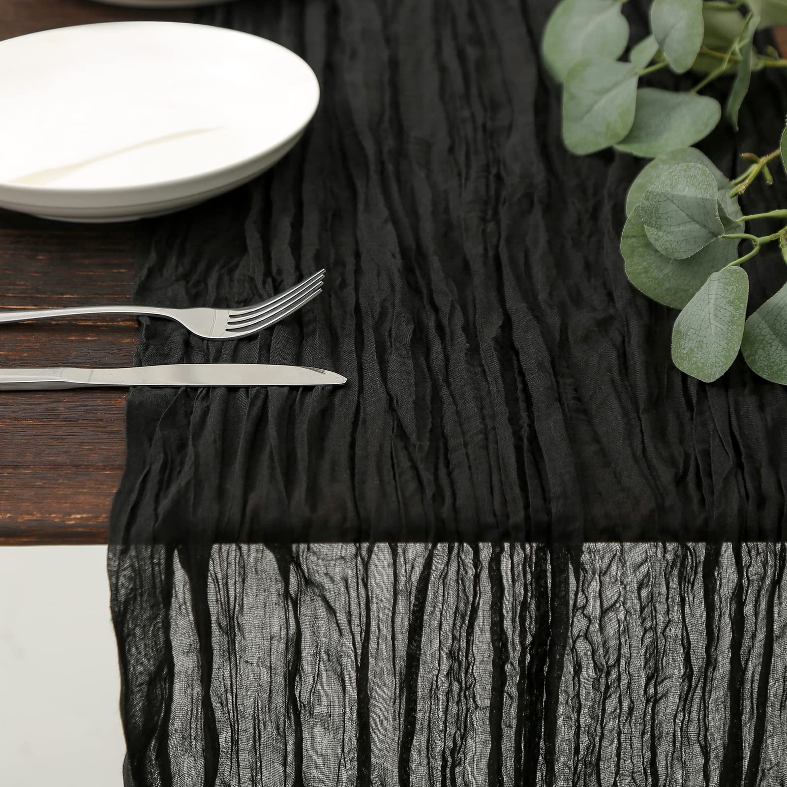 Dolopl Black Cheesecloth Table Runner 13.3Ft Boho Gauze Cheese Cloth Table Runner Rustic Sheer Runner 160Inch Long For Wedding B