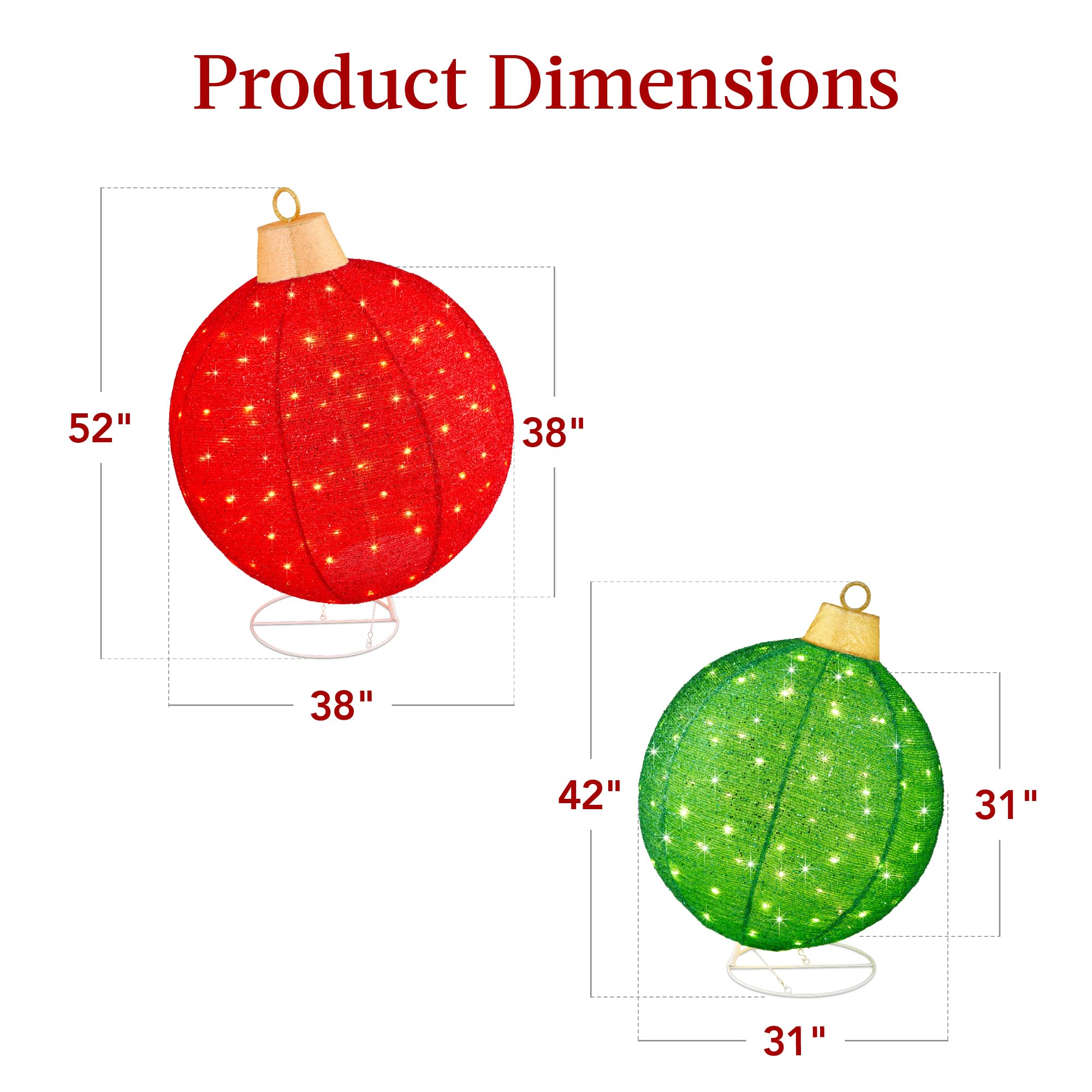 Best Choice Products 2pc Lighted Pop-Up Outdoor Christmas Ornament Set, Holiday Ball Decoration w/ 220 LED Lights, 8 Light Funct