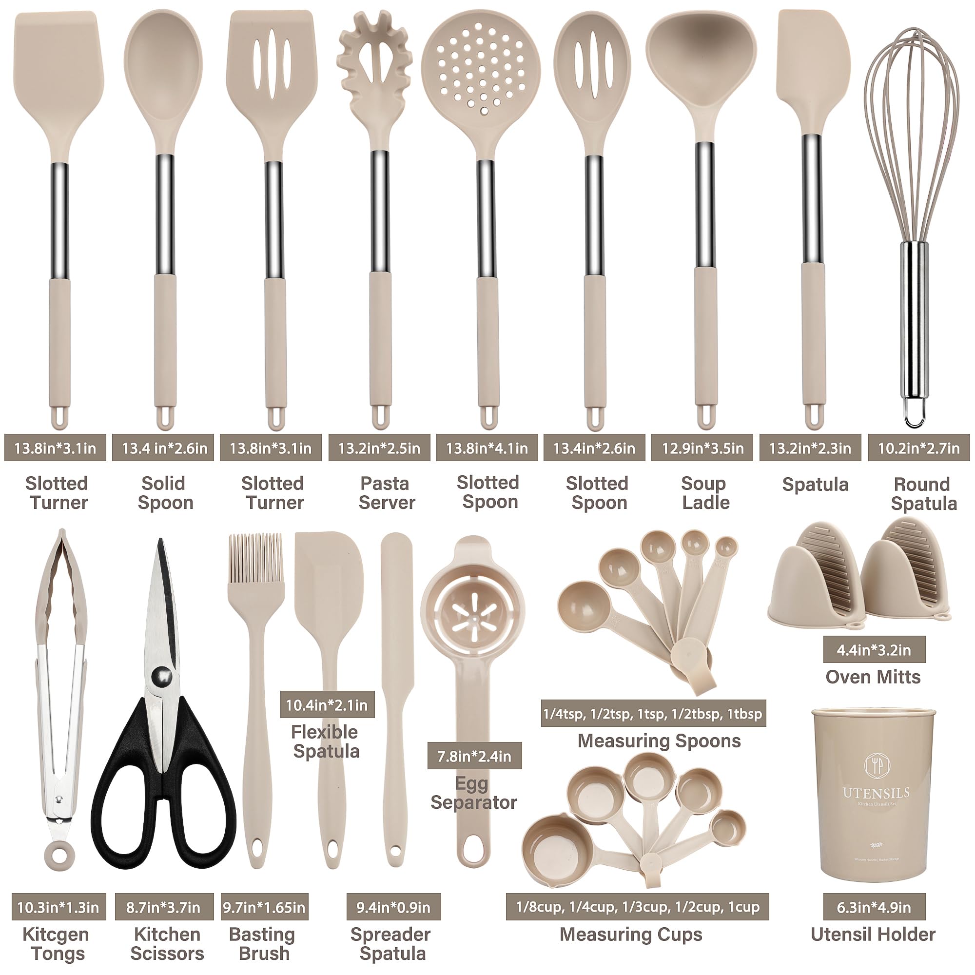 Ncue Kitchen Utensils Set, 28 Pcs Silicone Cooking Utensils Set With Holder, Spatula Set, Silicone Whisk, Scissors, Measuring Cu