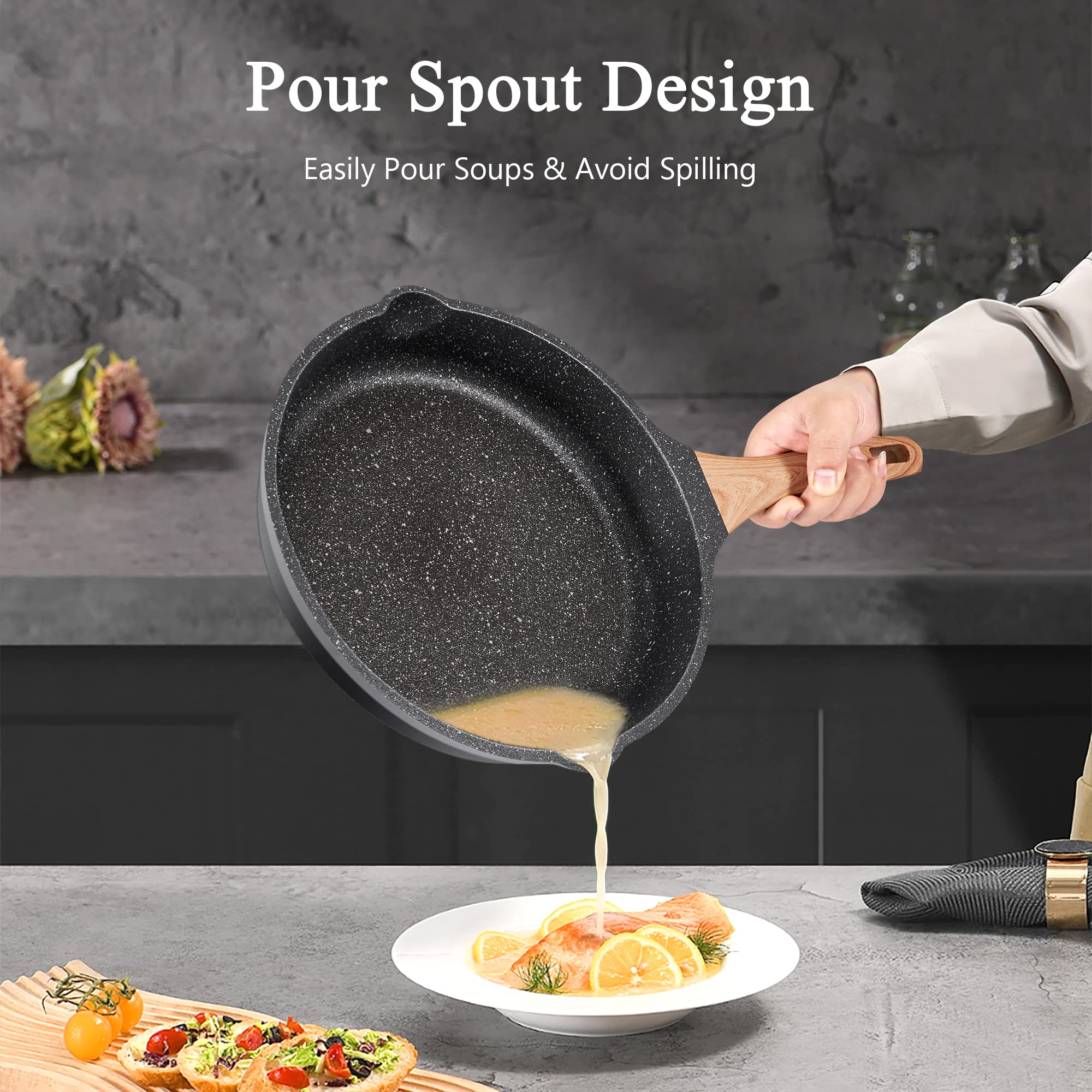 Yiifeeo Non Stick Frying Pan Set Granite Skillet Set With 100% Pfoa & Ptfe Free, Induction Egg Omelette Pans For Cooking Pan Set