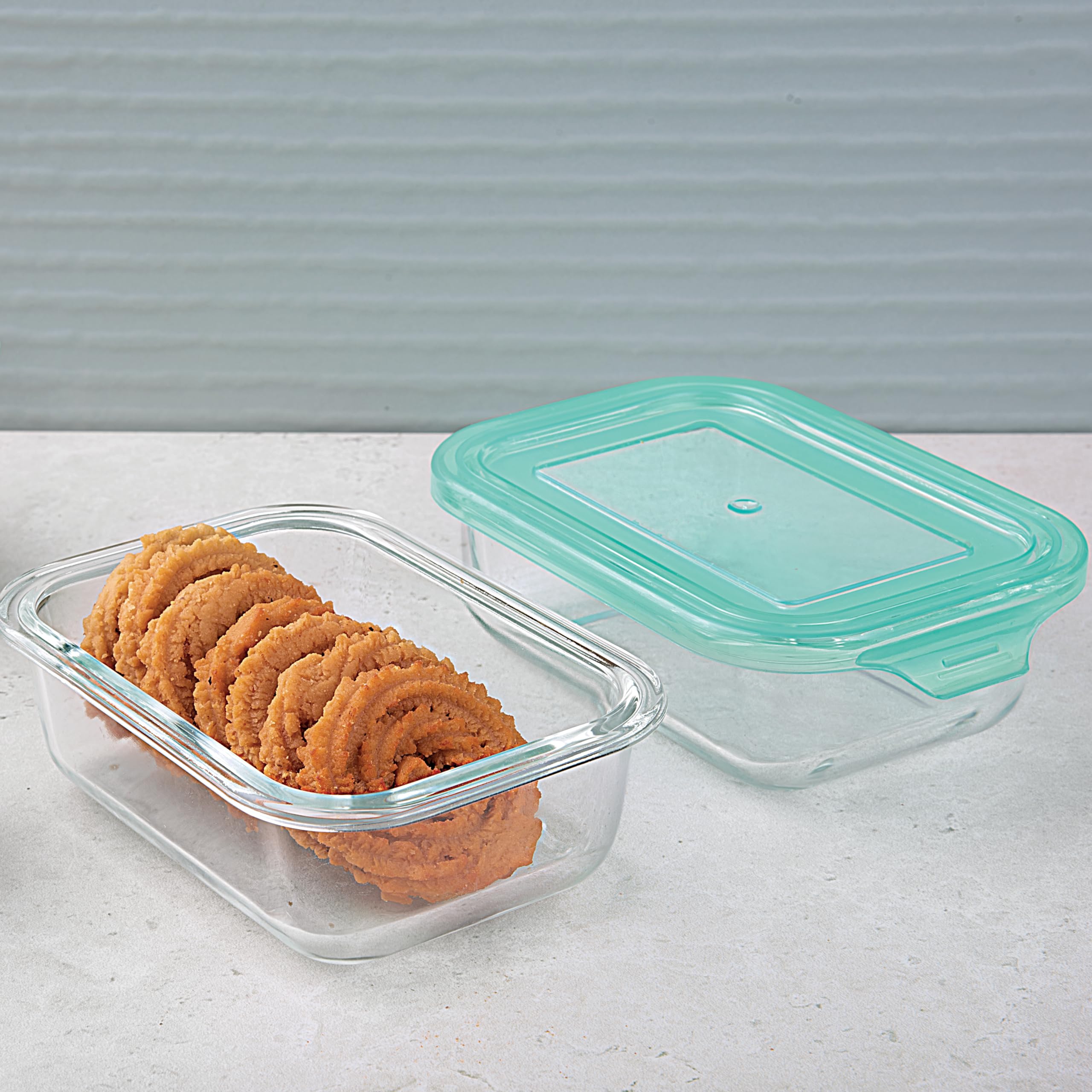 La Opala Cook Serve Store 100% Borosilicate Glass Storage Container | Simply Store With Lid | Rectangle 370 Ml | Microwave & Ove