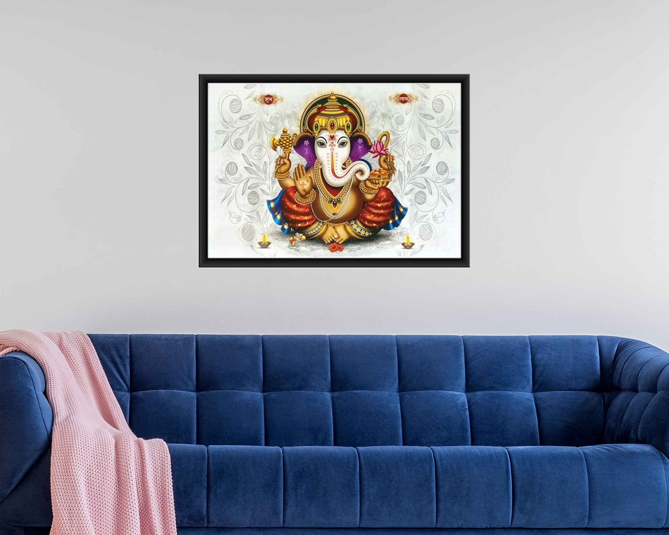 Poylaamo, Ganesh Ji Painting Ganesha Framed 14 * 20 inches Wall Painting for Living Room, Bedroom. (GA32)
