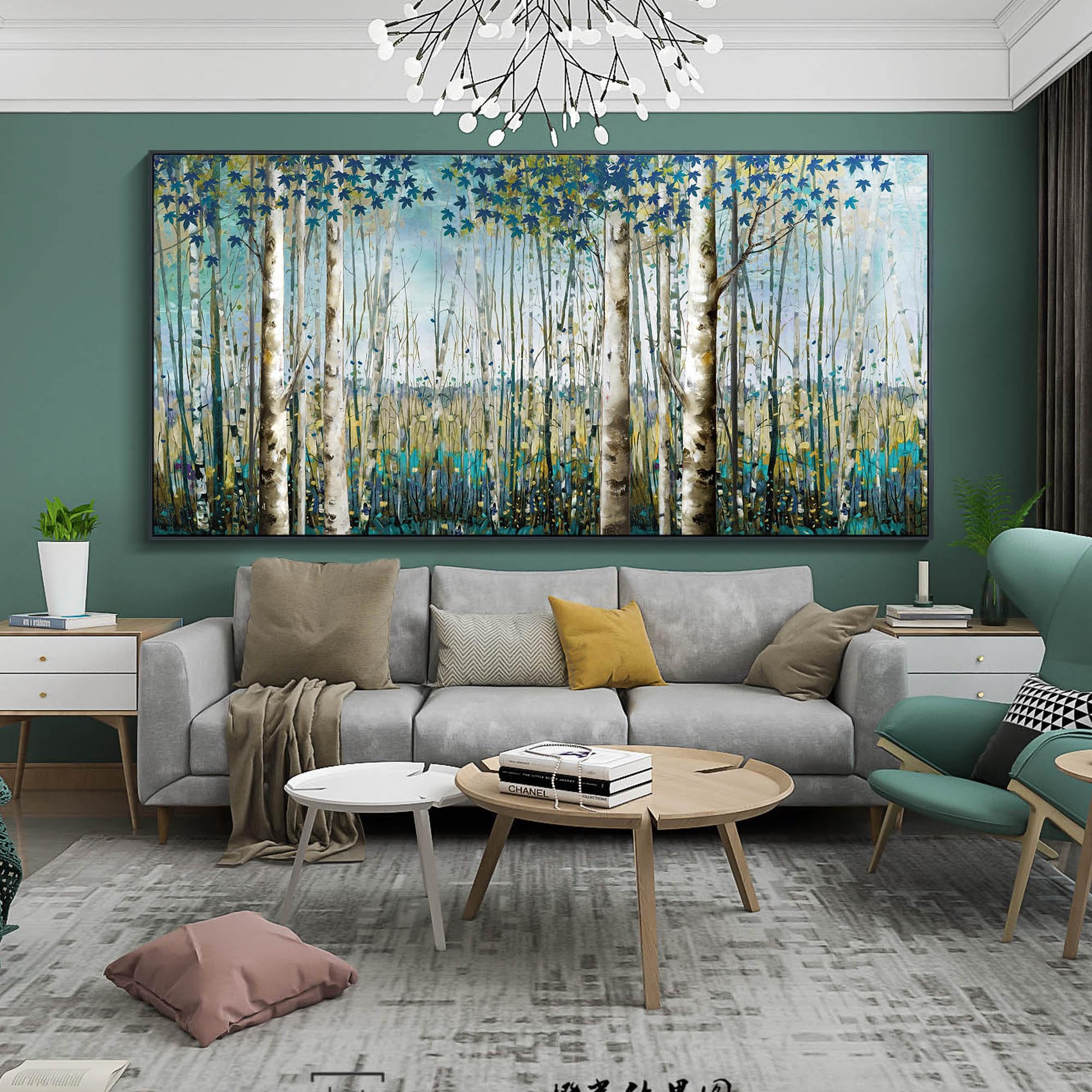 Pogusmavi Forest Wall Decor Green Wall Art Room Decor Framed Artwork For Walls Modern Home Decor Large Wall Art Pictures For Liv