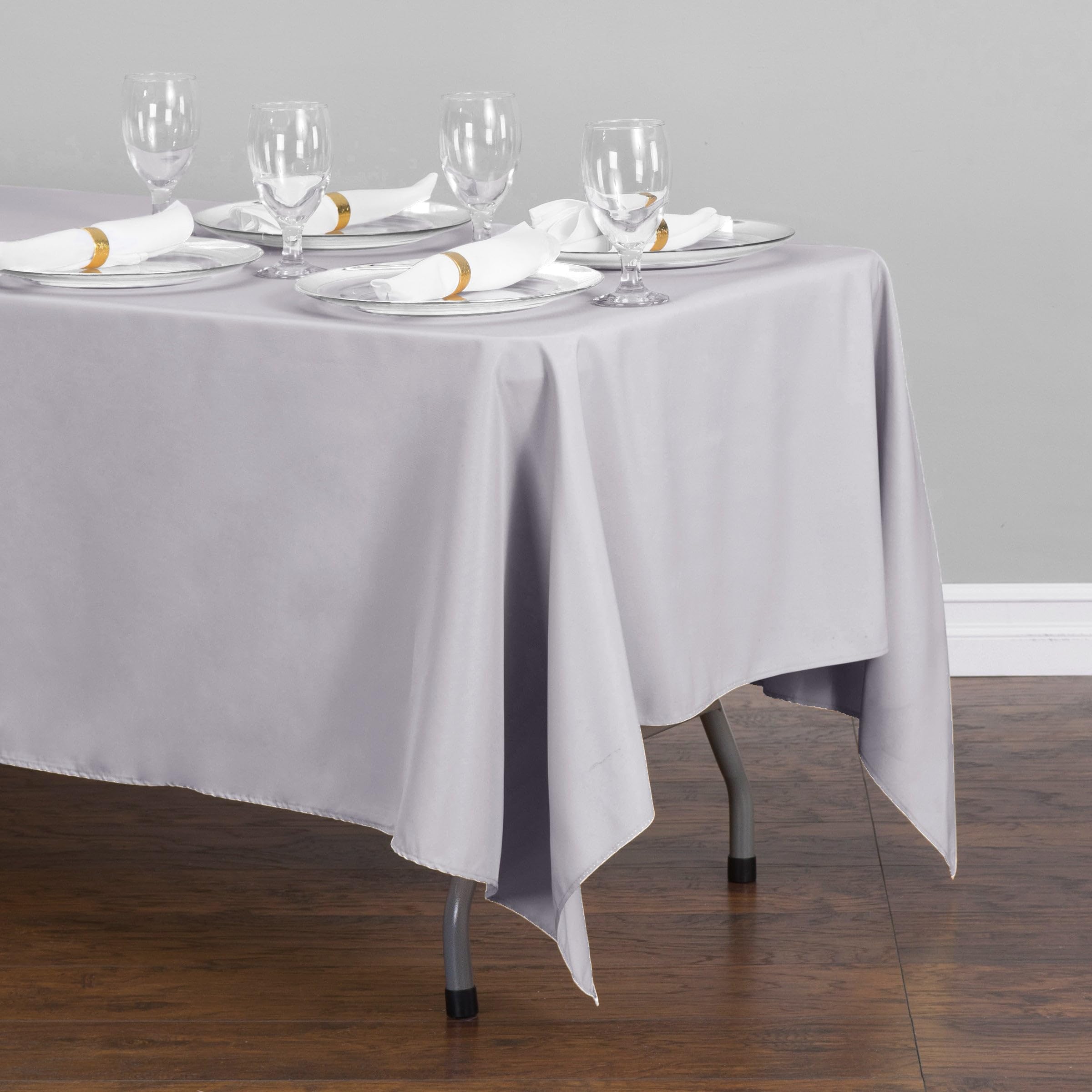 Ltc Linens 2 Pack Rectangular Tablecloths Silver 70 X 120 Inch For 6 Or 8Ft Rectangle Banquet Tables With Half-Drop - Stain And