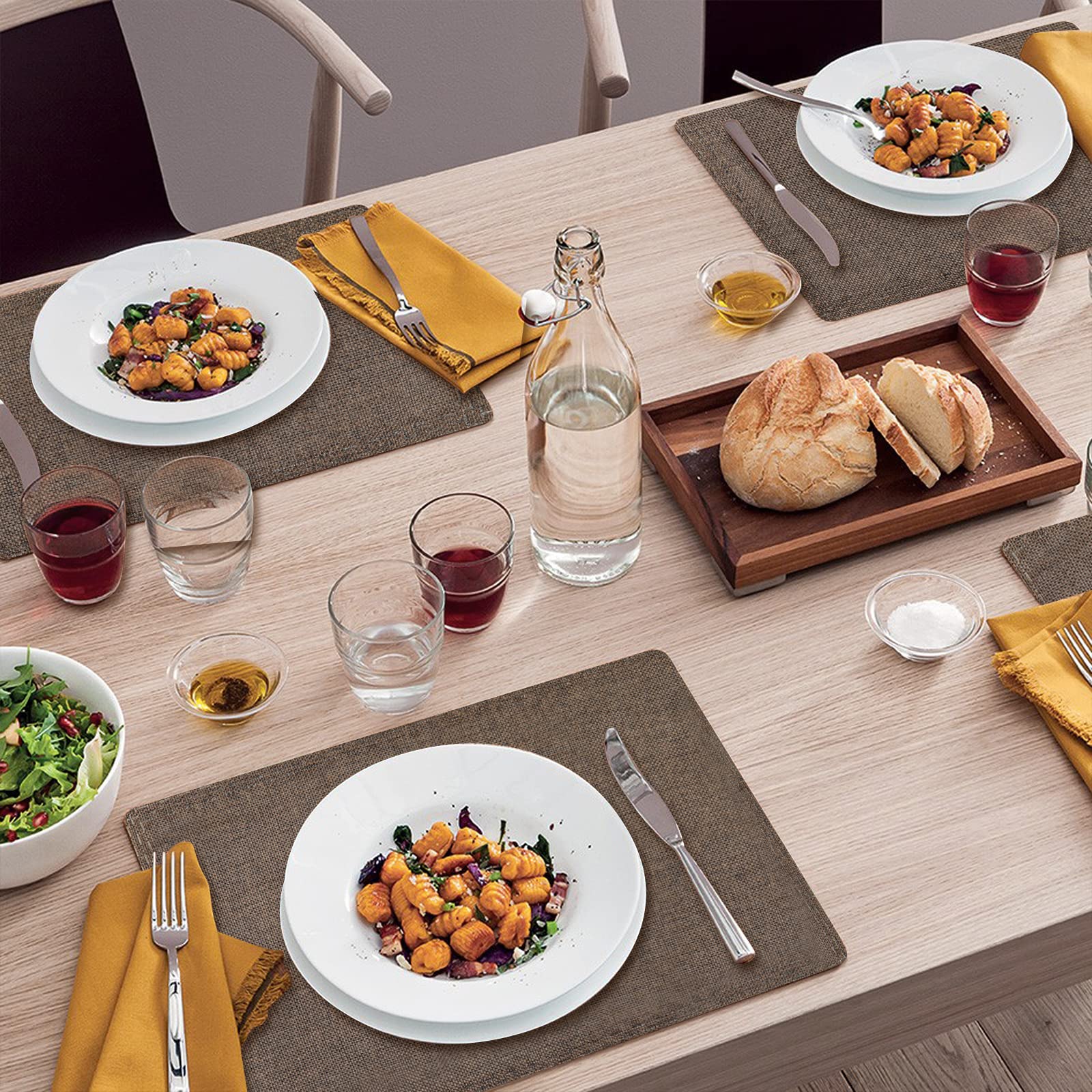 Placemats Set Of 8, Faux Linen Dining Table Mats Heat Resistant Placemats For Kitchen Table, Washable Anti-Slip Placemats, Kitch