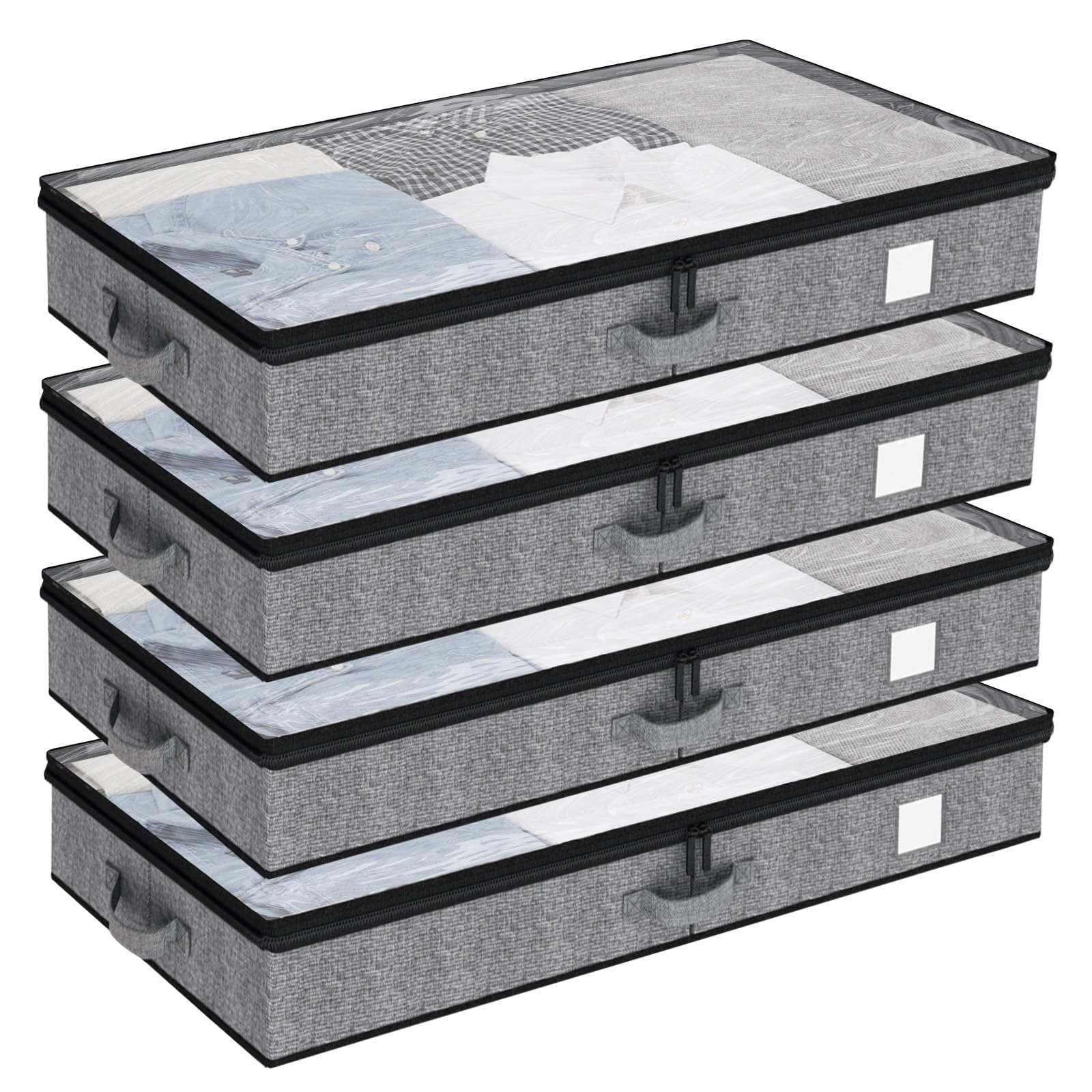 Fixwal 4 Pack Underbed Storage Containers, Below 4.5 Inches Low Profile Under Bed Organizer Clothes Storage Bins with Sturdy Sid