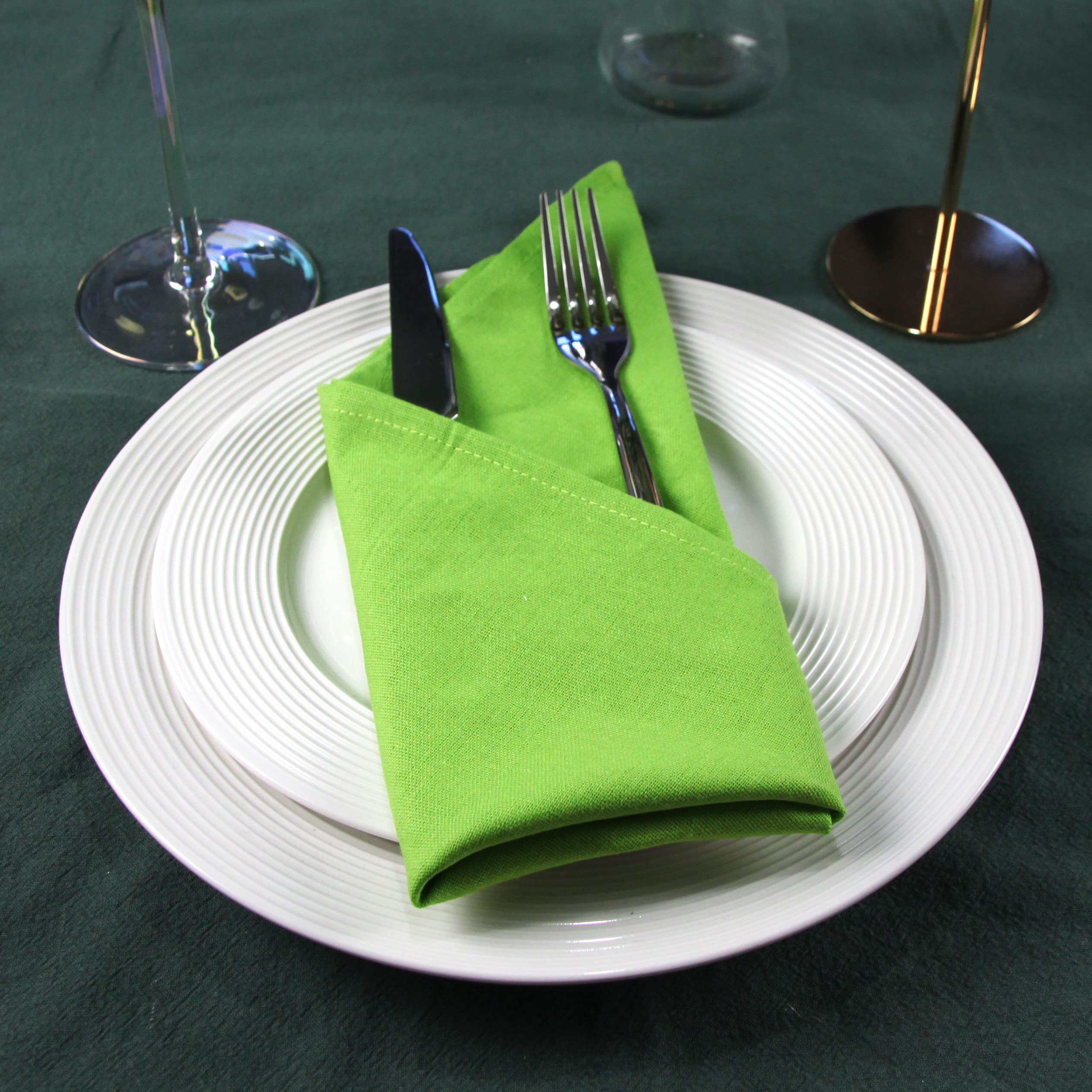 INFEI Solid Color Cotton Linen Blended Thin Dinner Cloth Napkins - Set of 12 (40 x 40 cm) - for Events & Home Use (Green)