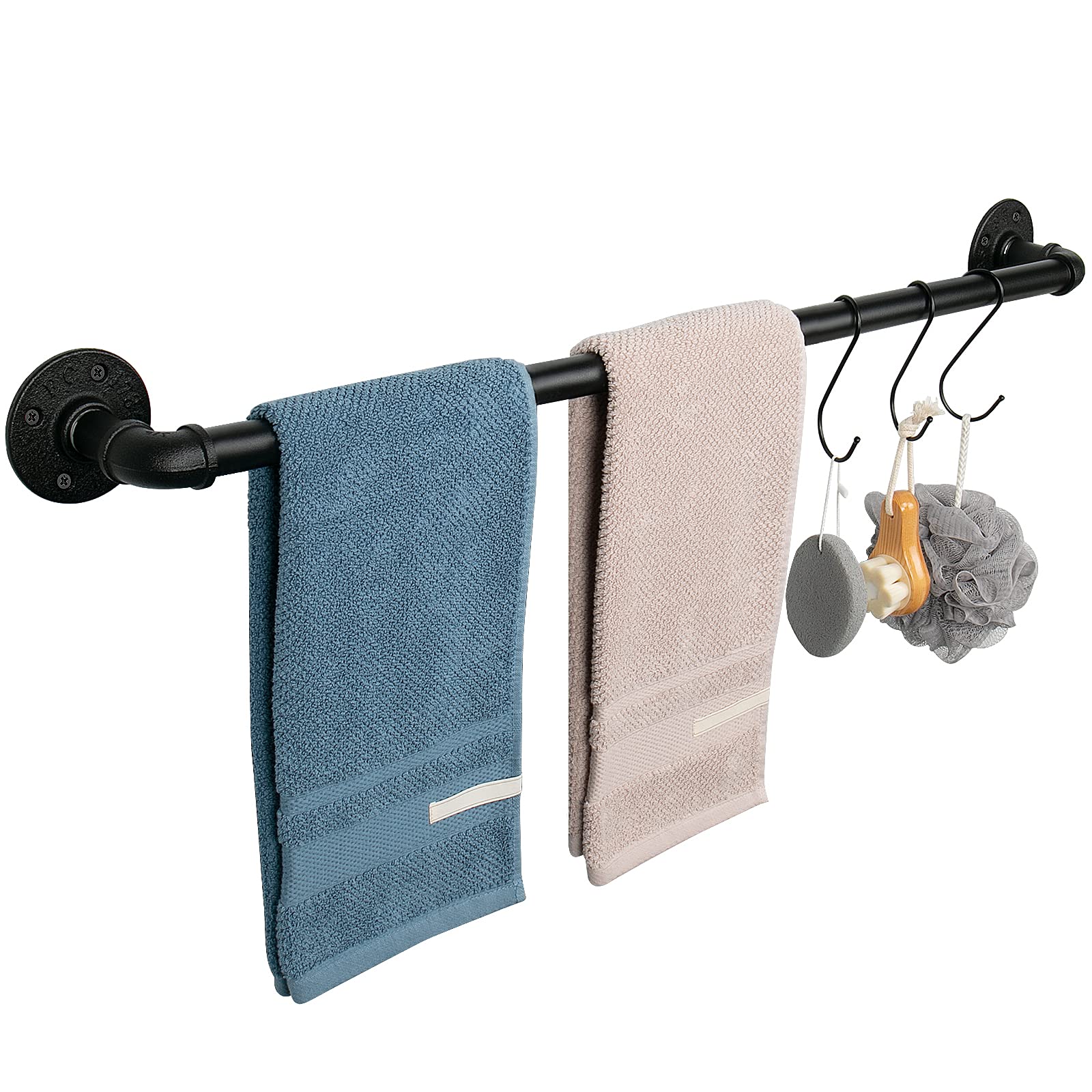 Jeasor Industrial Pipe Towel Rack Towel Bar, Heavy Duty Wall Mounted Rustic Farmhouse Bath Towel Holder For Bathroom (Black, 42