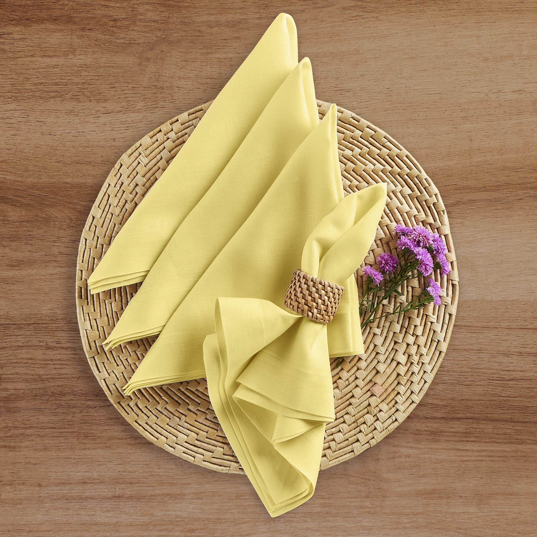 Solino Home Linen Dinner Napkins 20 X 20 Inch - 100% Pure Linen Sunshine Yellow Cloth Napkins Set Of 4 For Spring, Easter - Fete